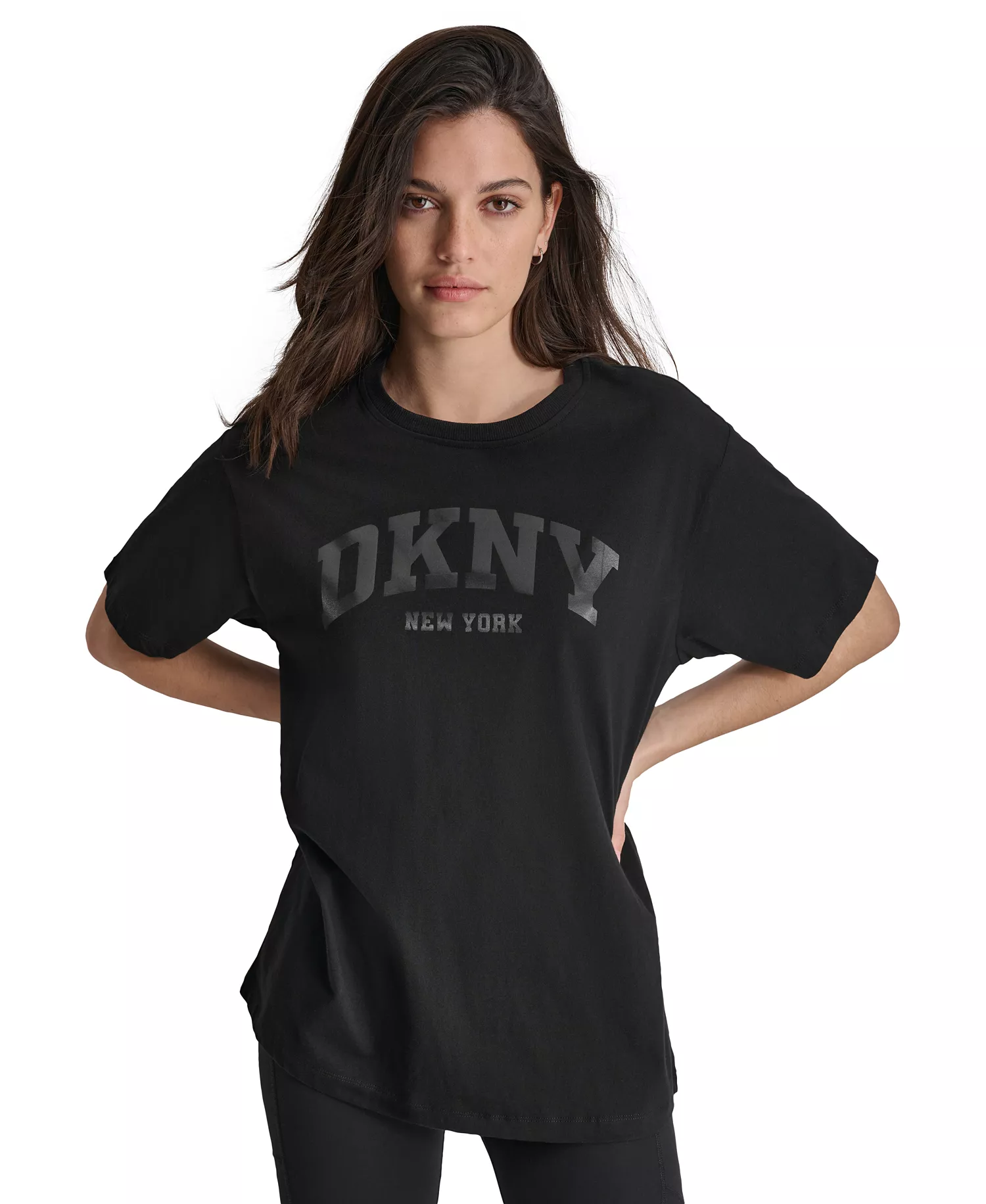 Sport Women's Varsity Satin Logo Oversized Cotton T-Shirt  - Black - L