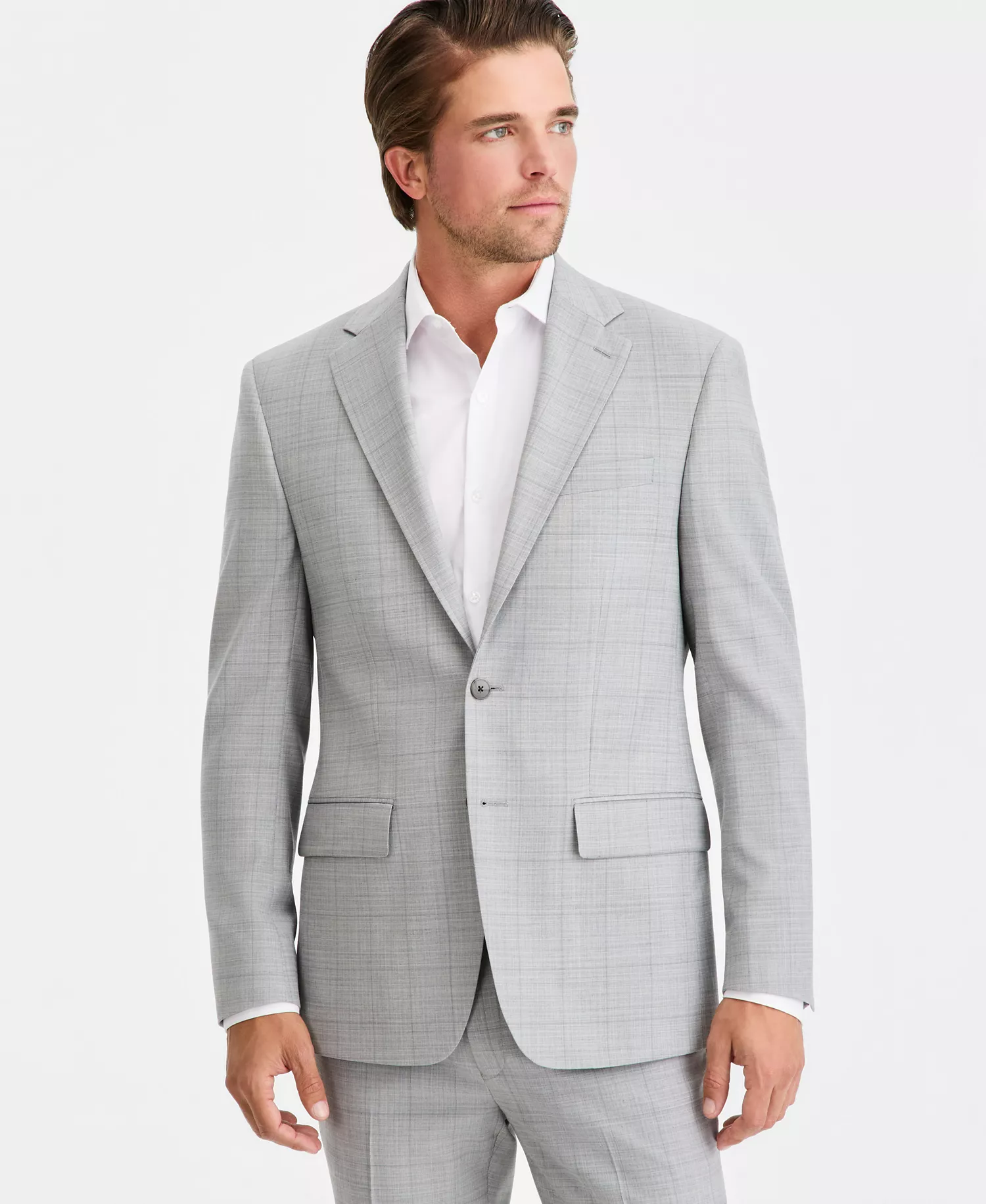 Men's Slim-Fit Wool-Blend Windowpane Suit Separates Jacket - Light Grey Windowpane - 36R
