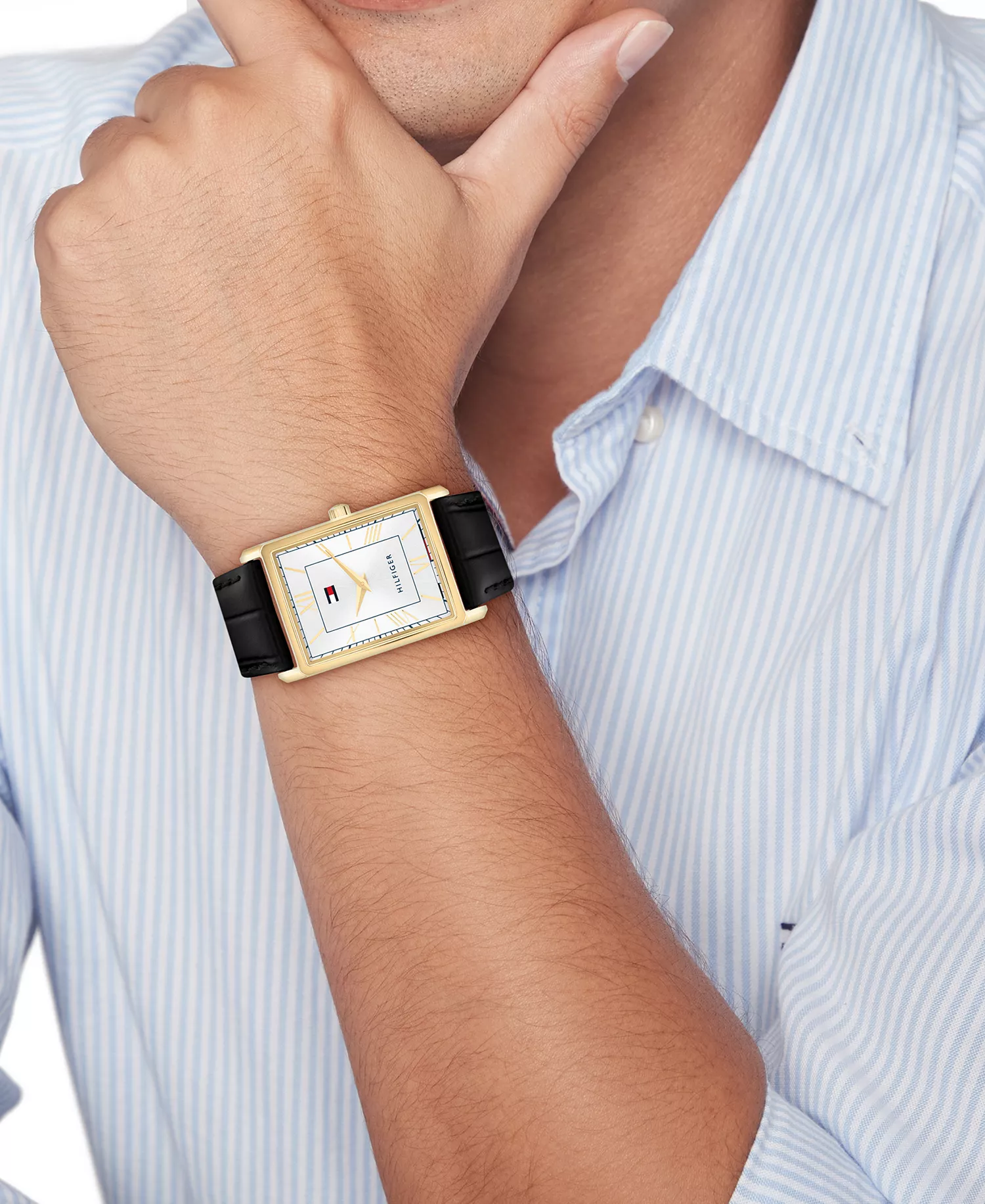 Men's Quartz Black Leather Watch, 25.5 mm - Black - ONE SIZE