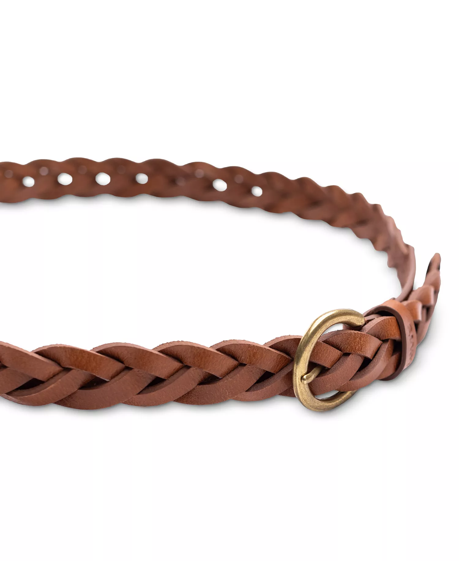 Women's Braided Leather Skinny Belt - Tan - L