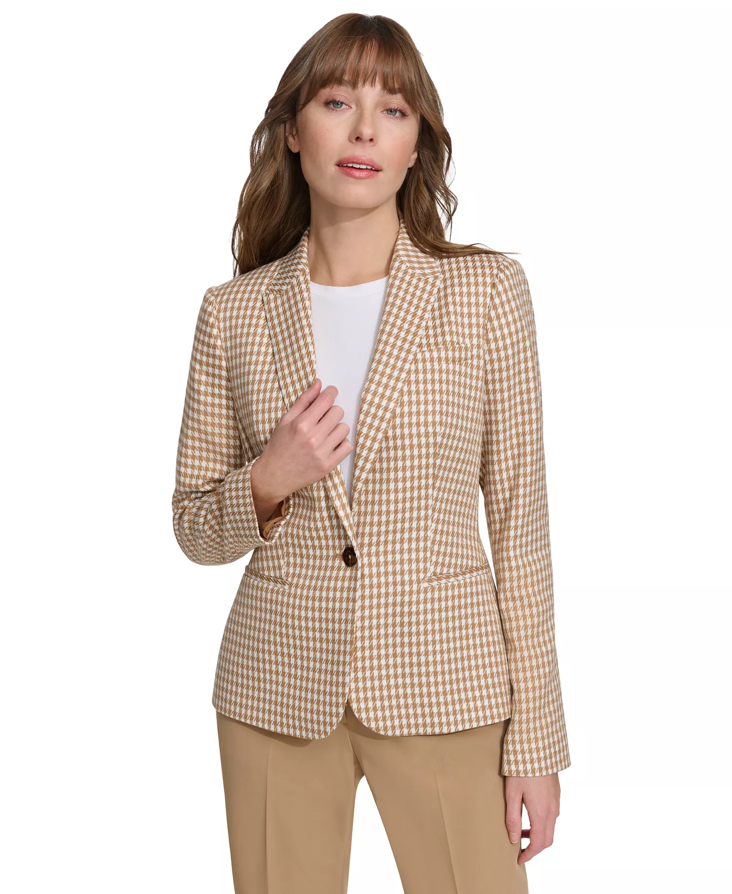Women's Check-Print Long-Sleeve Blazer  - Tobacco/iv - 12