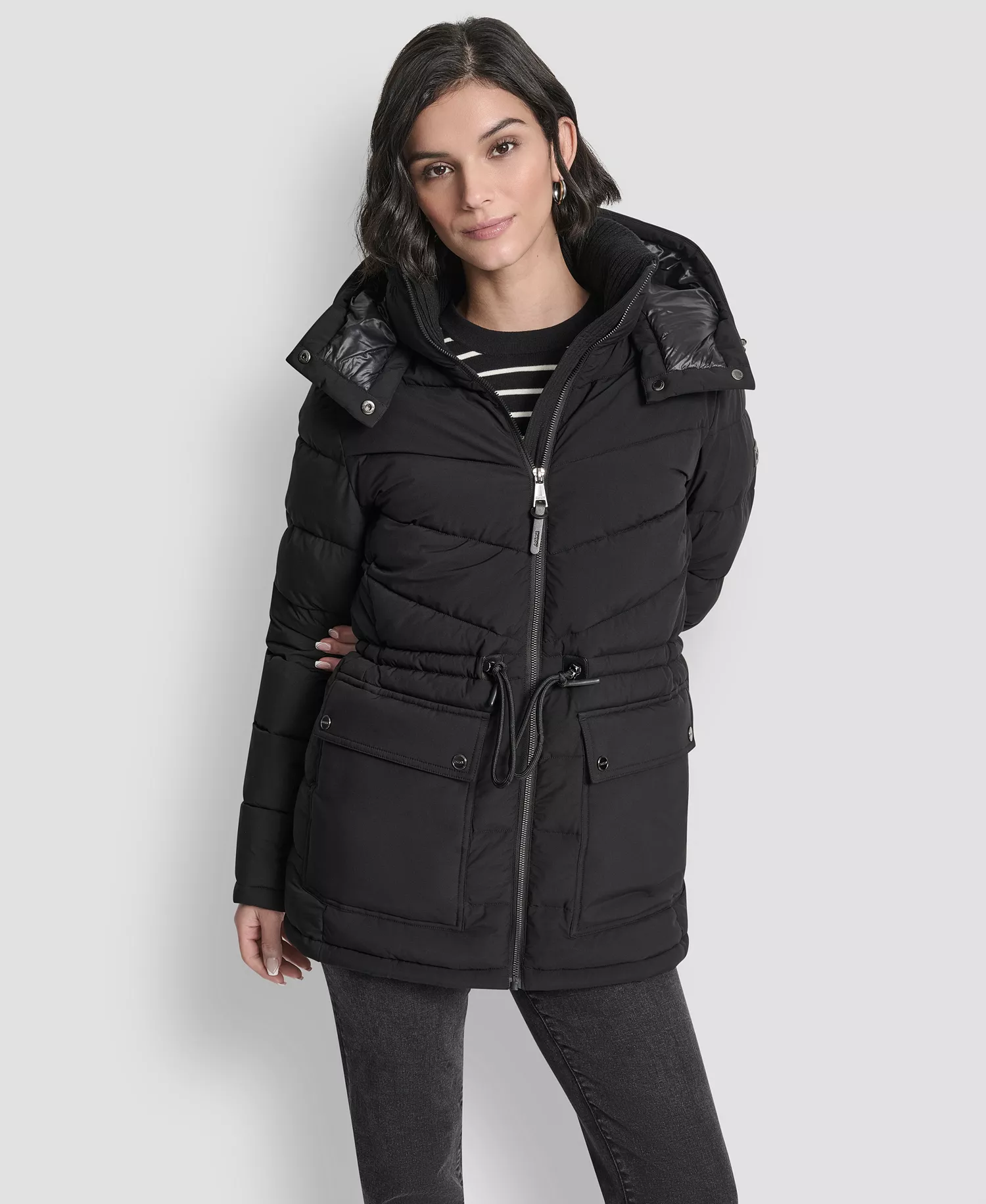 Women's Shine Hooded Anorak Puffer Coat - Black - L