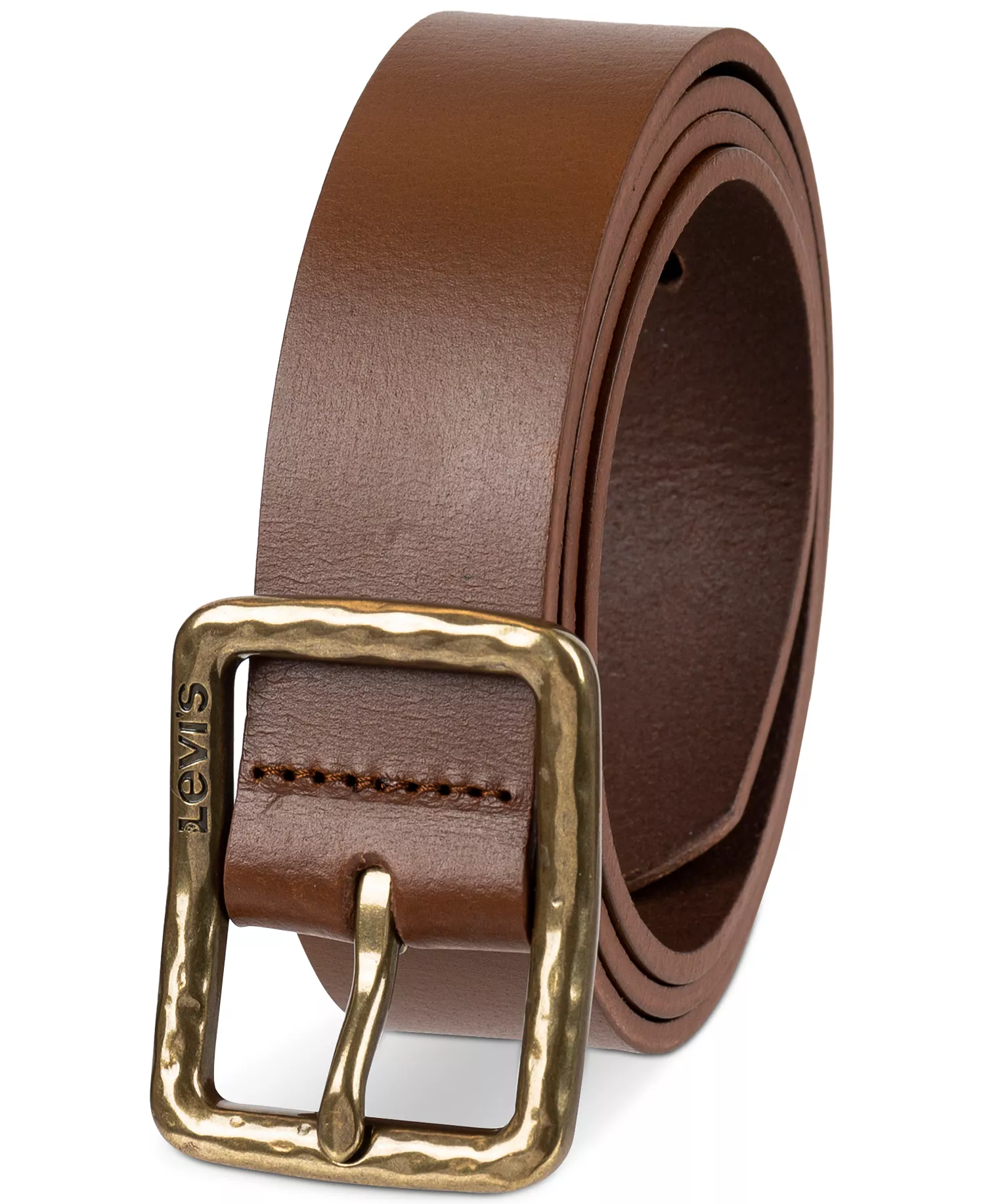 Women's Hammered Center Bar Buckle Casual Leather Belt - Tan - L