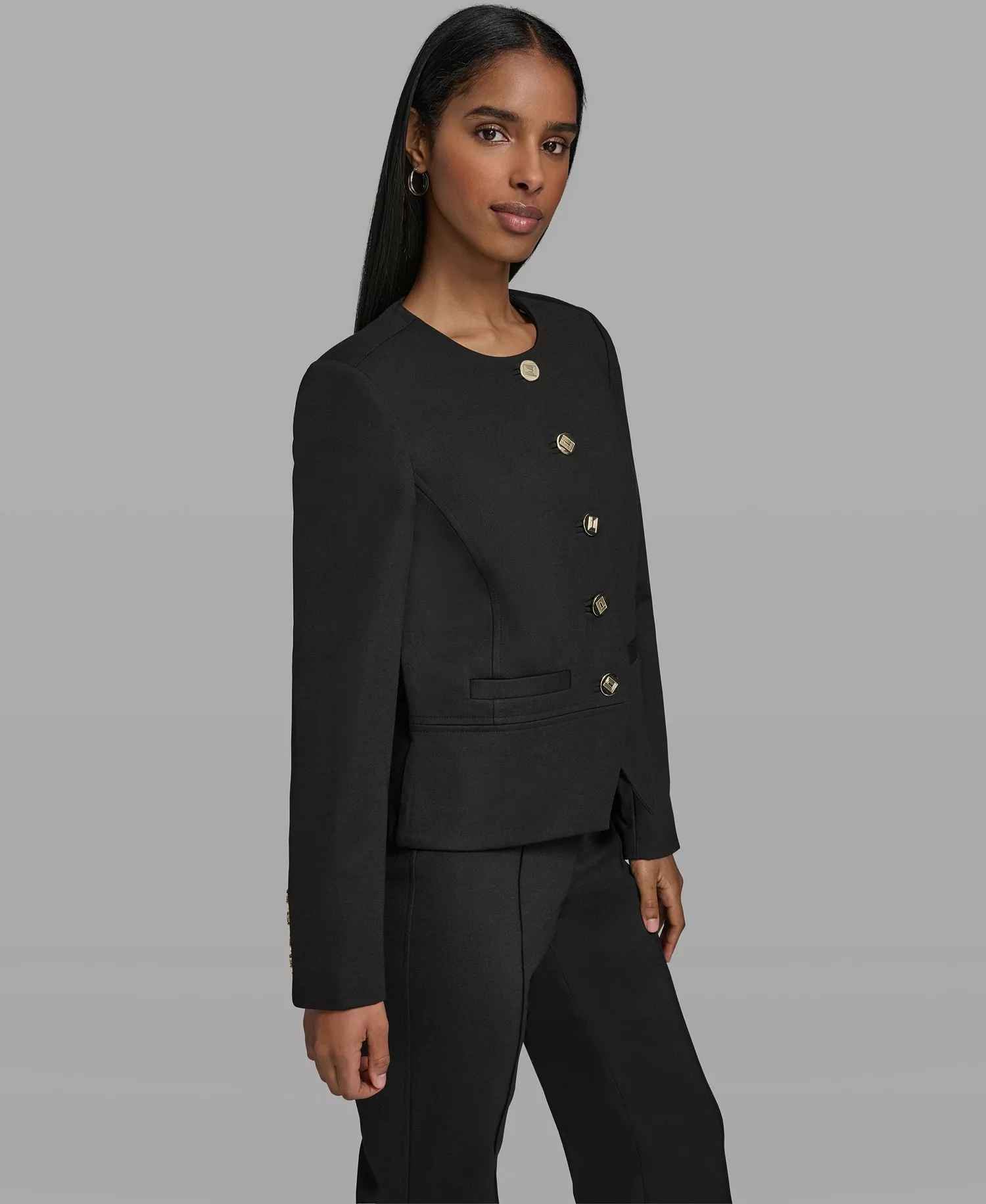 Women's Round Neck Cropped Jacket - Black - 0