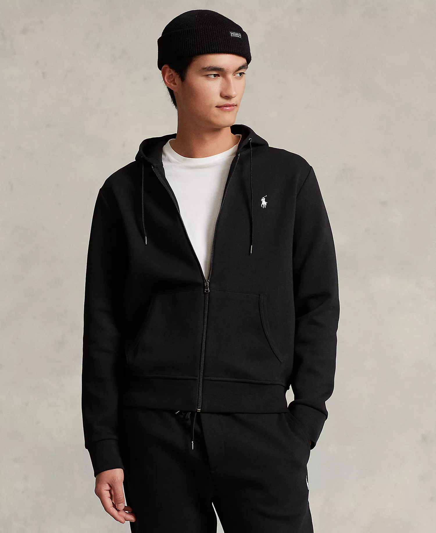 Men's Double-Knit Full-Zip Hoodie - Black - 2XL