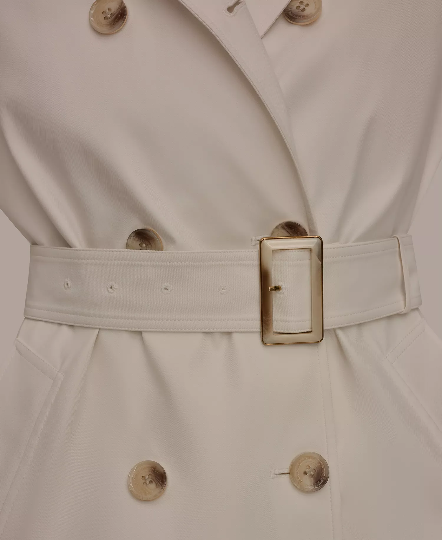 Women's Double Breasted Belted Notch Collar Trench Coat - Cream - L