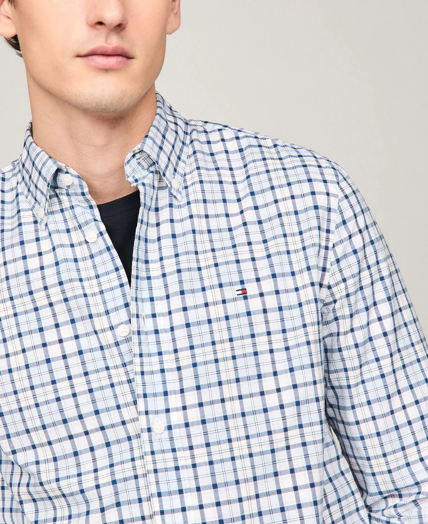 Men's Flex Poplin Tartan Slim-Fit Long-Sleeve Shirt - Deep Indigo/ Breezy Blue Check - 3XLT