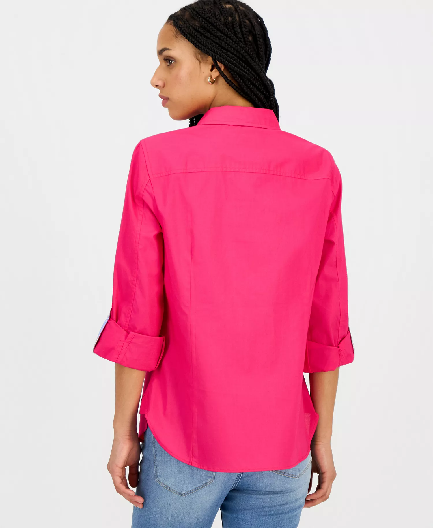 Women's Roll-Tab Button-Front Shirt - Aster Pink - L