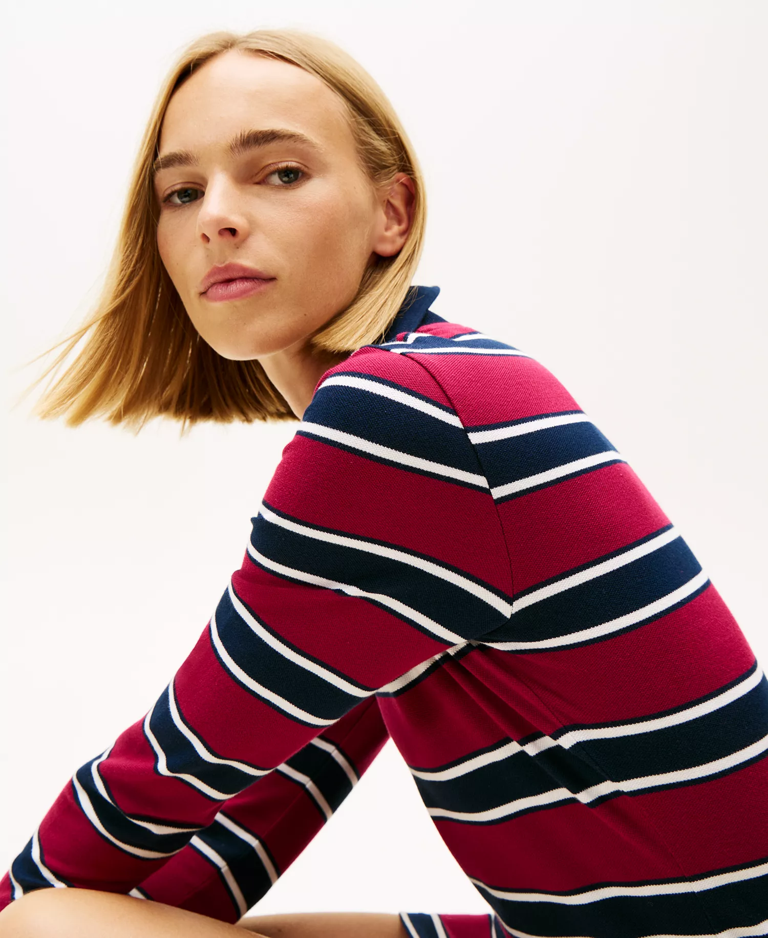 Women's Striped Mini Polo Dress - Lavish Cerise/Multi Stripe - L