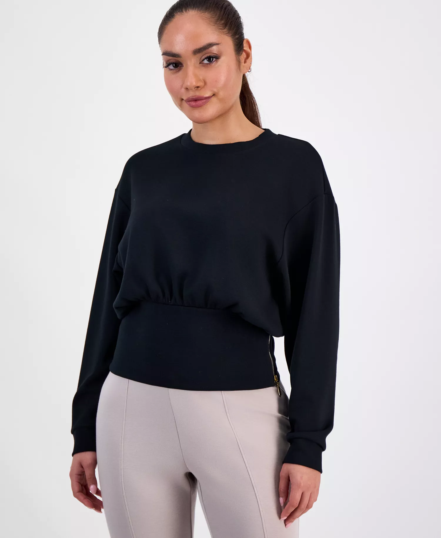 Petite Banded-Hem Sweatshirt, Macy's Exclusive - Deep Black - P/L