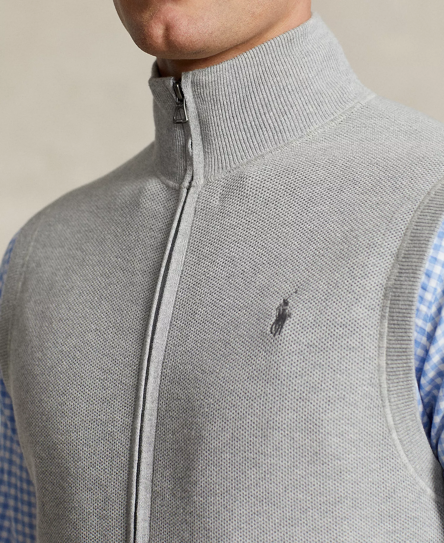 Men's Mesh-Knit Cotton Full-Zip Sweater Vest - Andover Heather - 2XL