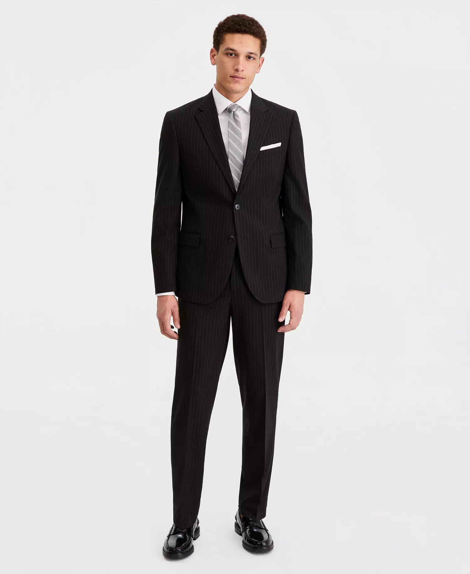 Men's Modern-Fit Nested Suit - Black Stripe - 36R