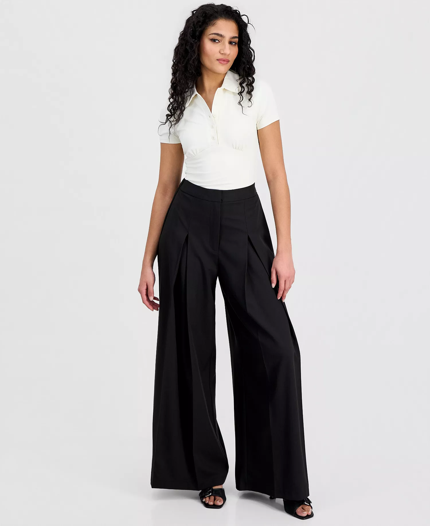 Women's Pleated Wide-Leg Pants, Macy's Exclusive - Black - L