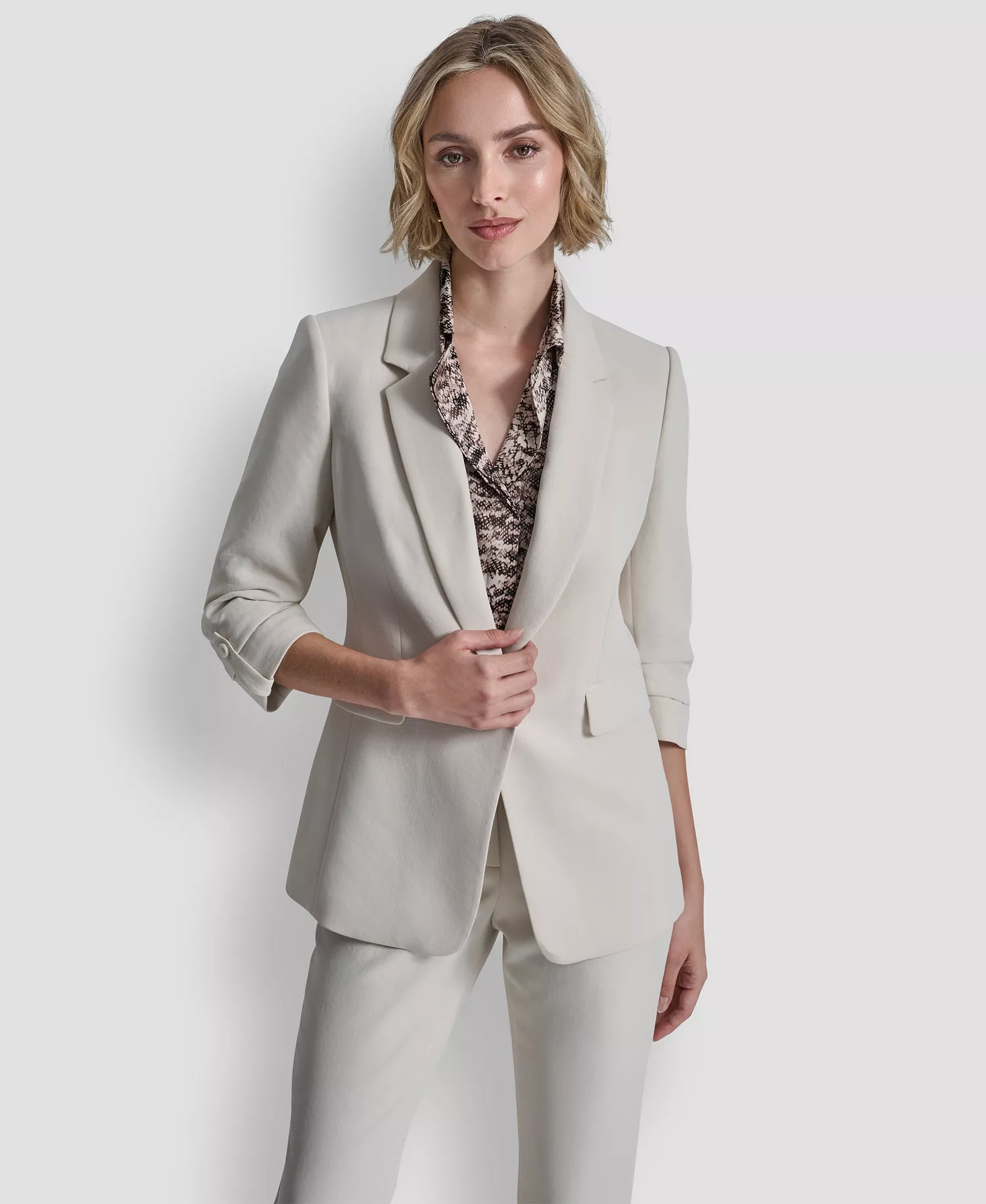 Women's Notch Collar One-Button Blazer - Ecru - 10