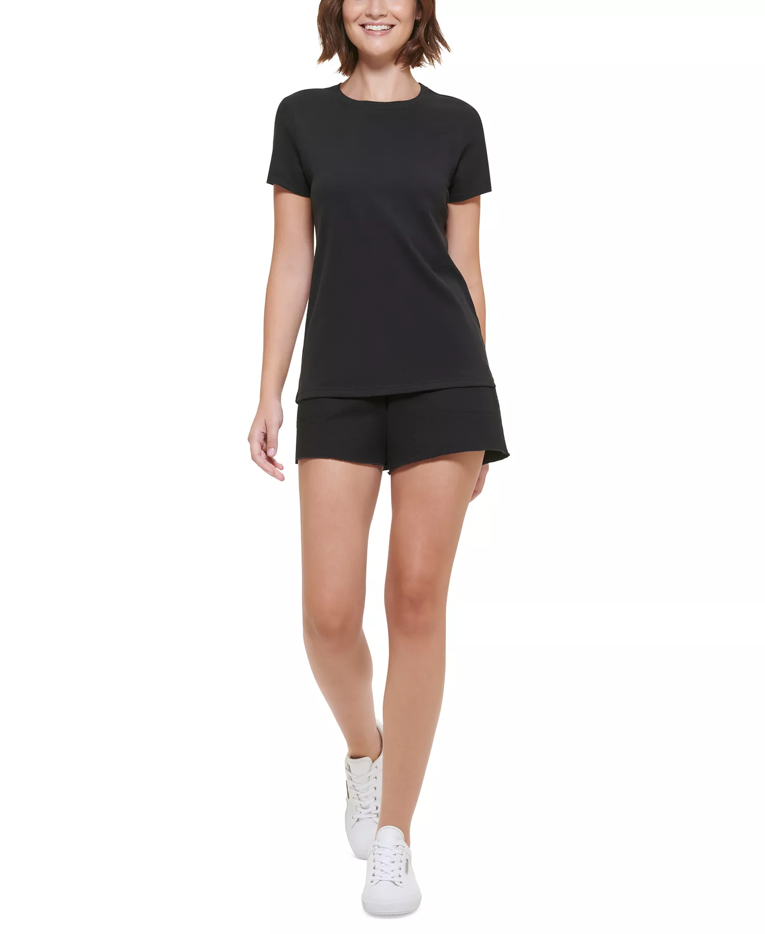 Women's Cotton Short-Sleeve Crewneck T-Shirt - Black - L