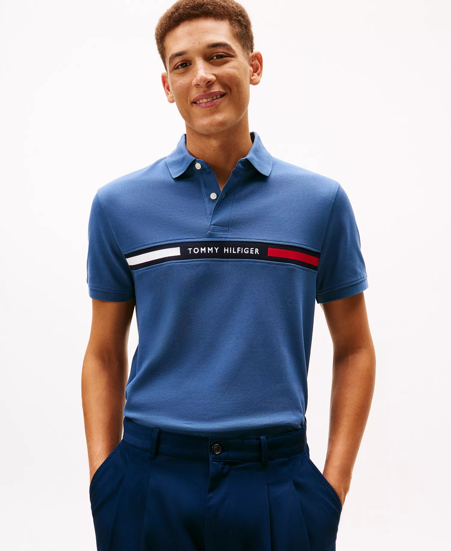 Men's Classic-Fit Embroidered Chest Insert Polo Shirt - Aegean Sea - L