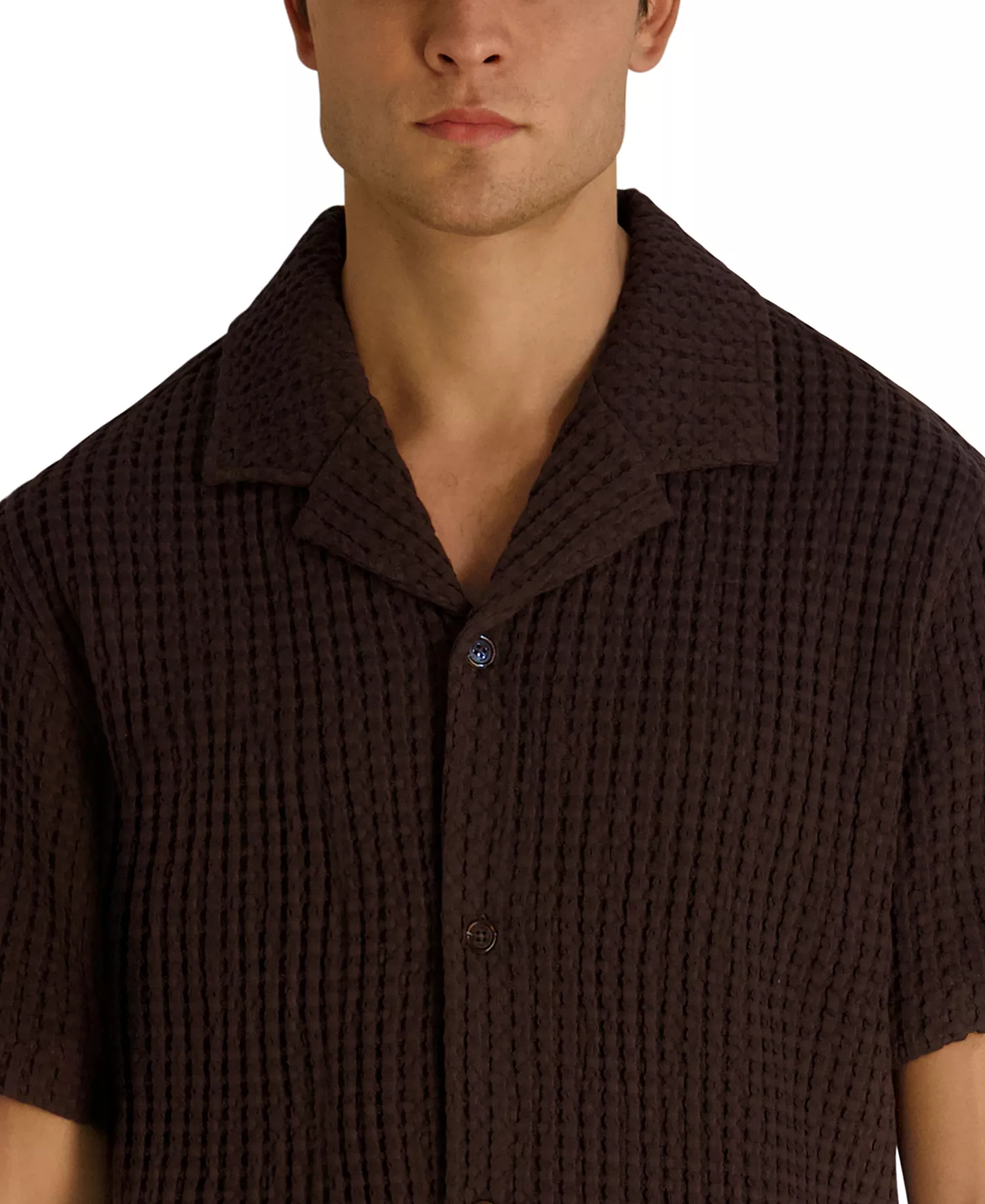 Men's Camp Collared Textured Short-Sleeve Woven Shirt - Drak Brown - 2XL