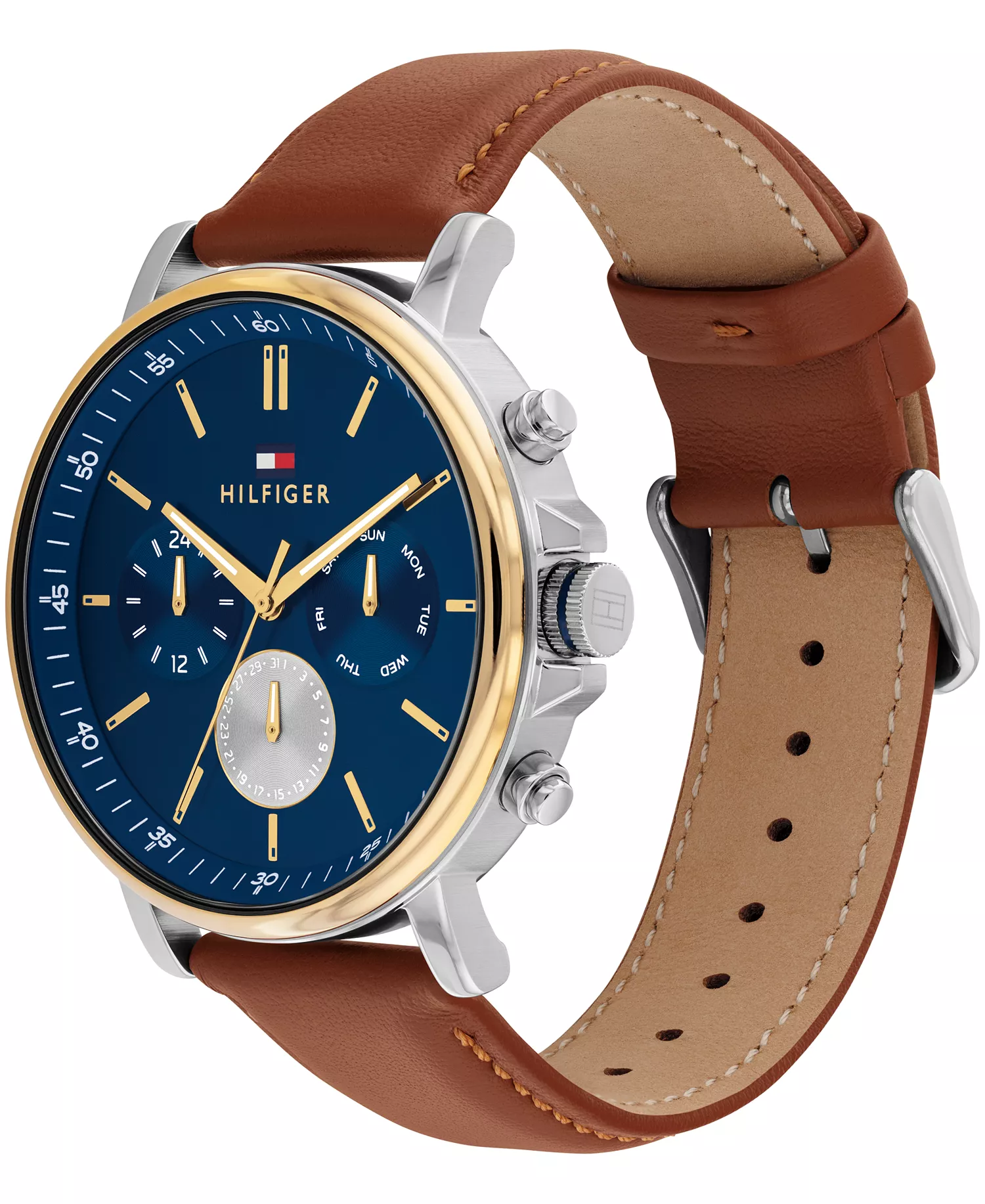 Men's Multifunction Brown Leather Strap Watch, 44mm - Brown - 44mm