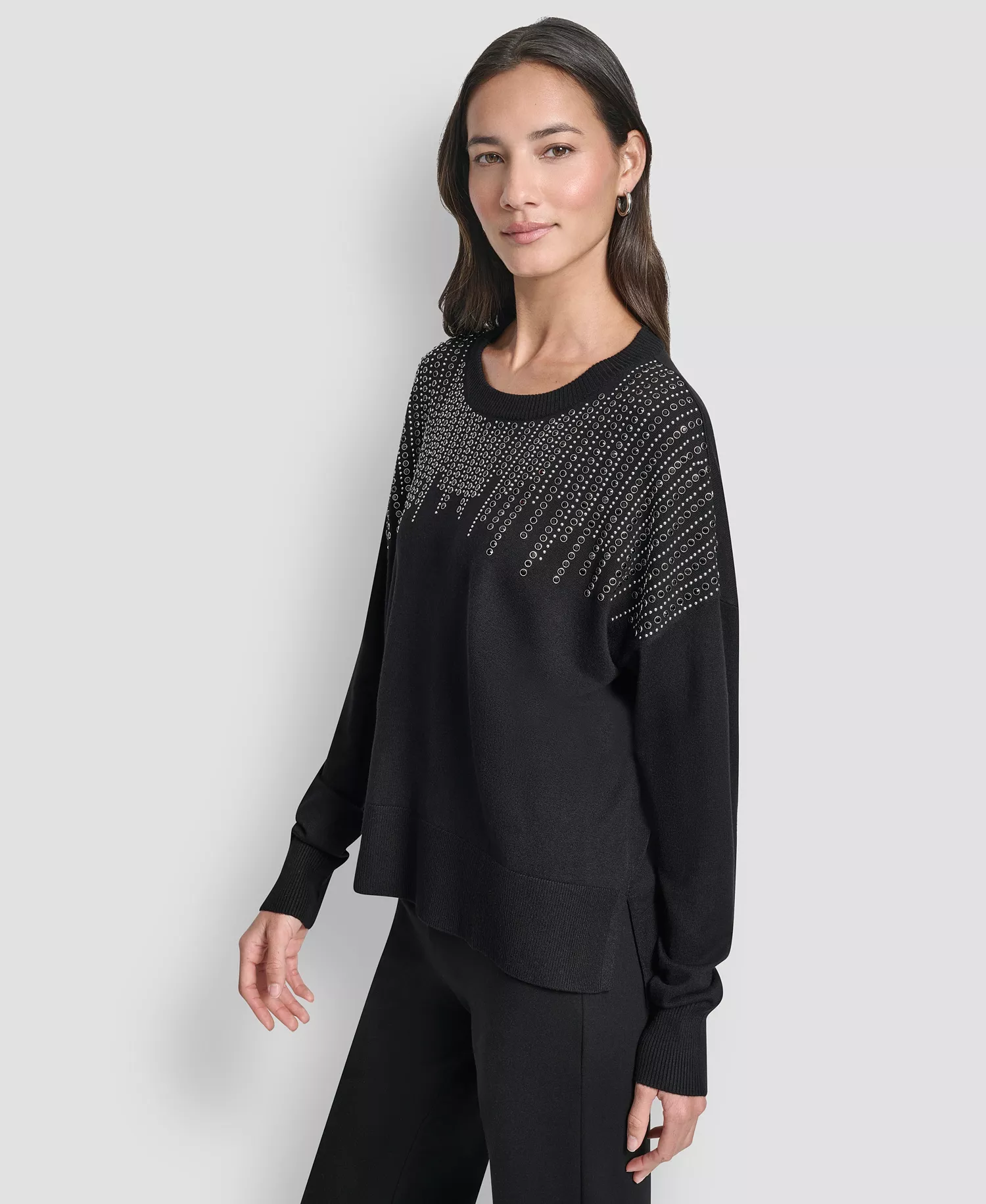 Women's Hotfix Fringe Long Sleeve Sweater - Black - M