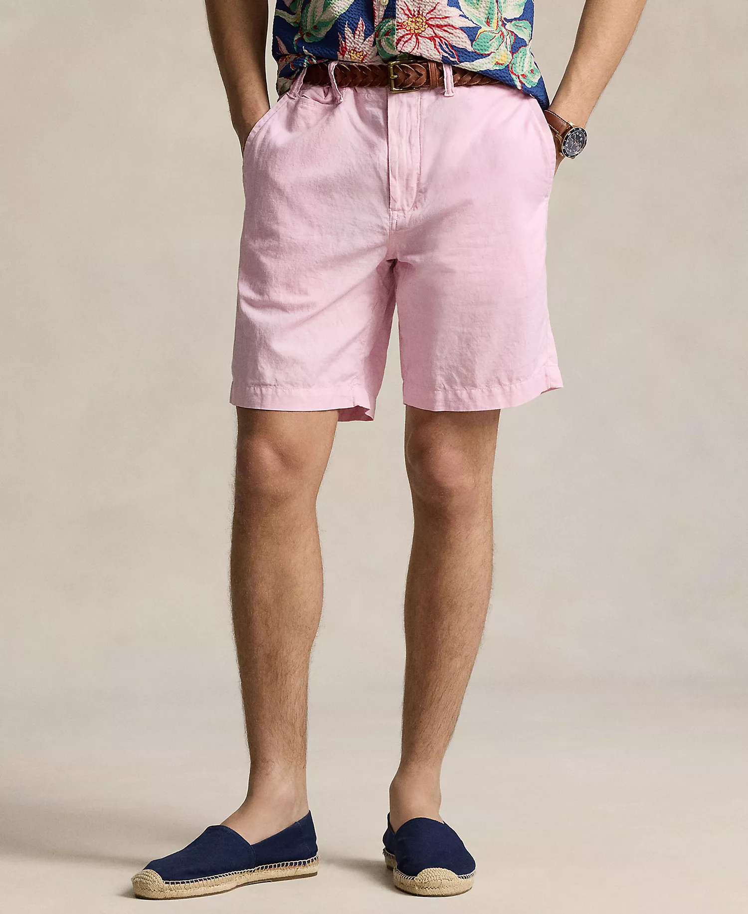 Men's 8.5" Straight-Fit Linen Cotton Chino Shorts - Carmel Pink - 28