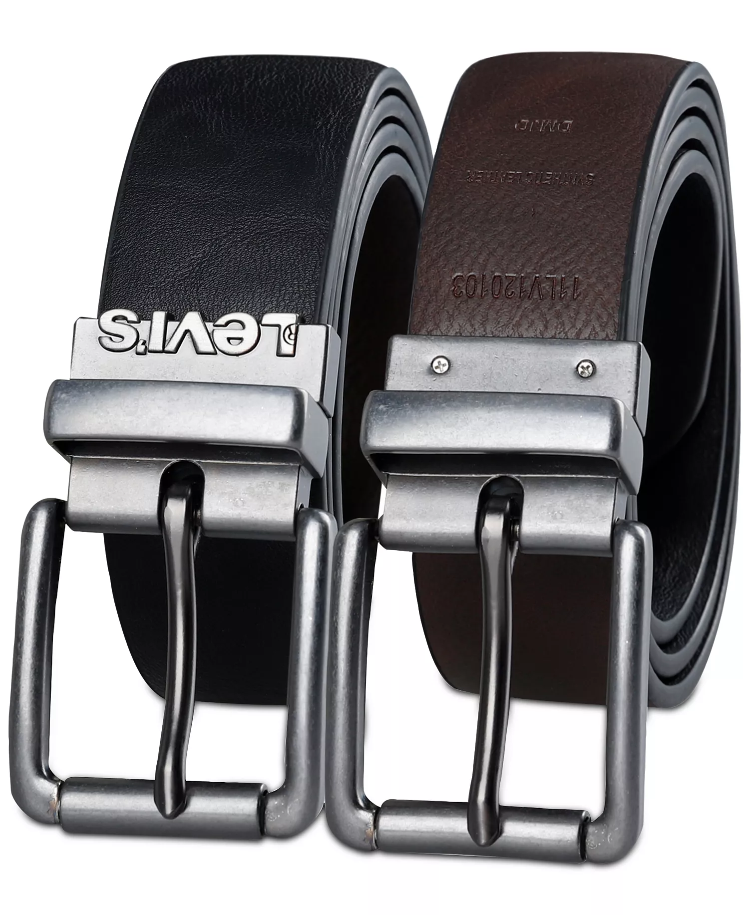 Men's Logo Buckle Stretch Reversible Leather Belt - Black/Brown - L (38-40)
