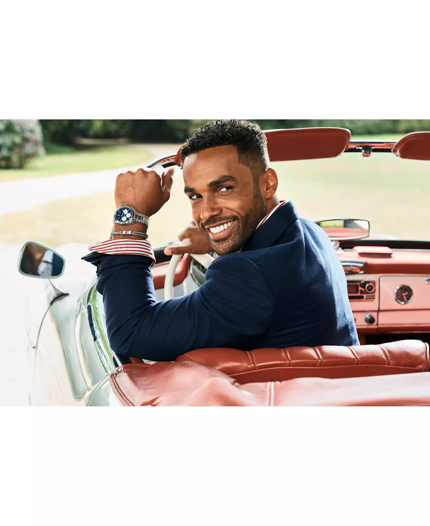 Men's Chronograph Silver Tone Stainless Steel Bracelet Watch, 40mm - Navy - 40