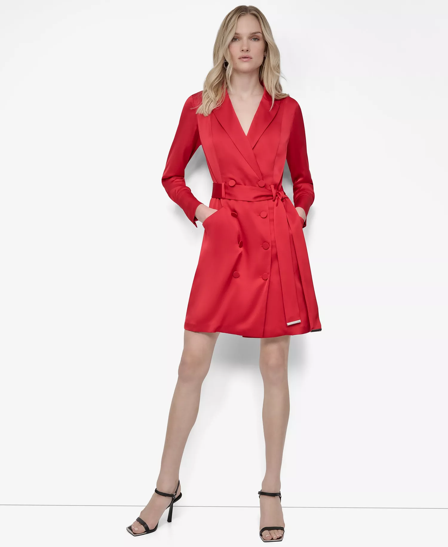 Women's Long Sleeve Double Breasted Shirtdress - City Crimson - 12