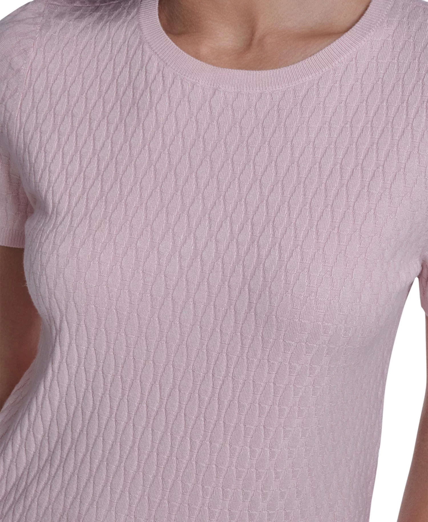 Petite Textured Short-Sleeve Sweater - Latte/Petal Pink - P/L