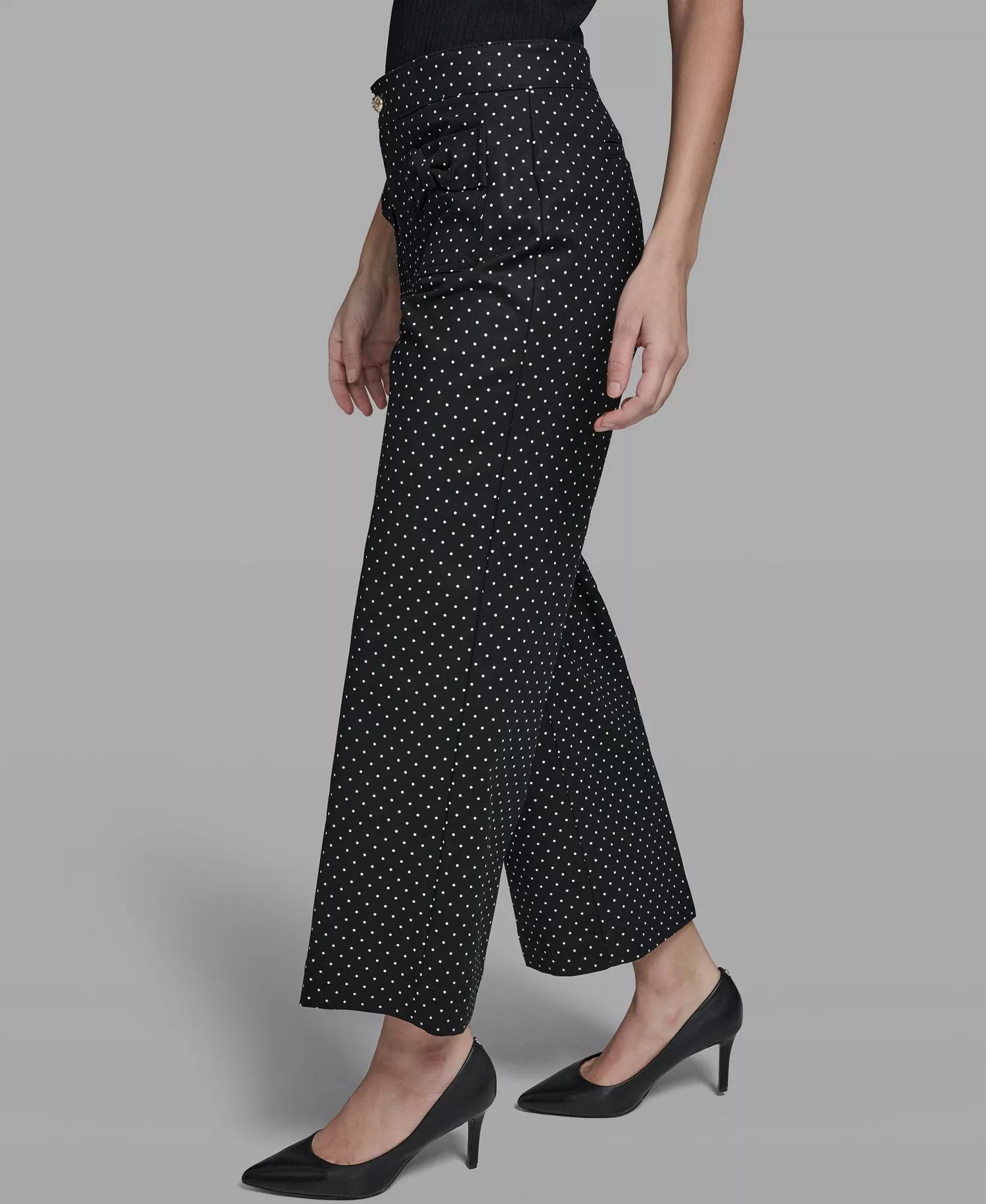 Women's Mid-Rise Straight Polka Dot Bow-Pocket Pants - Black/Bisque Combo - 0