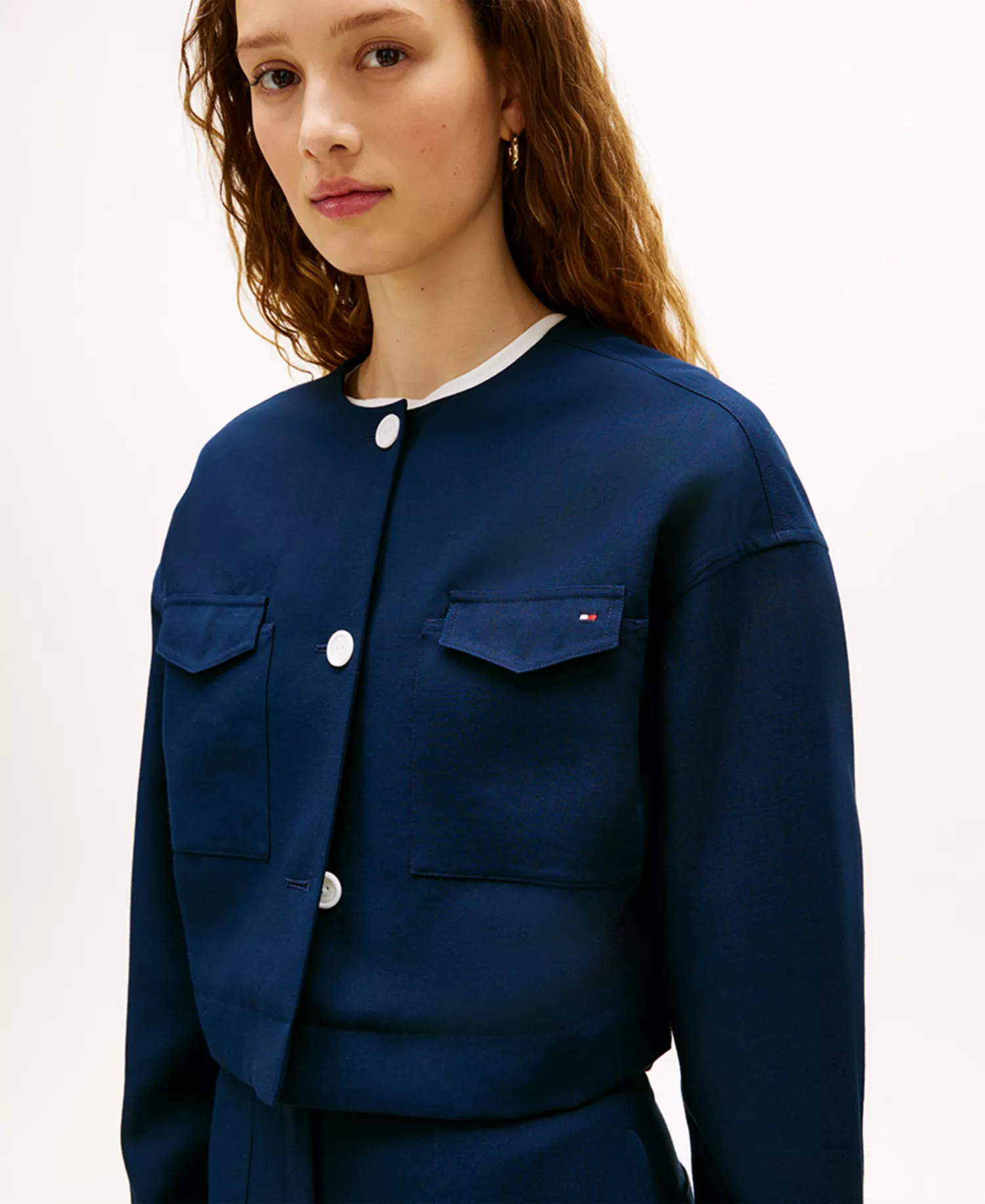 Women's Tailored Crew Neck Cropped Jacket - Dark Night Navy - 34
