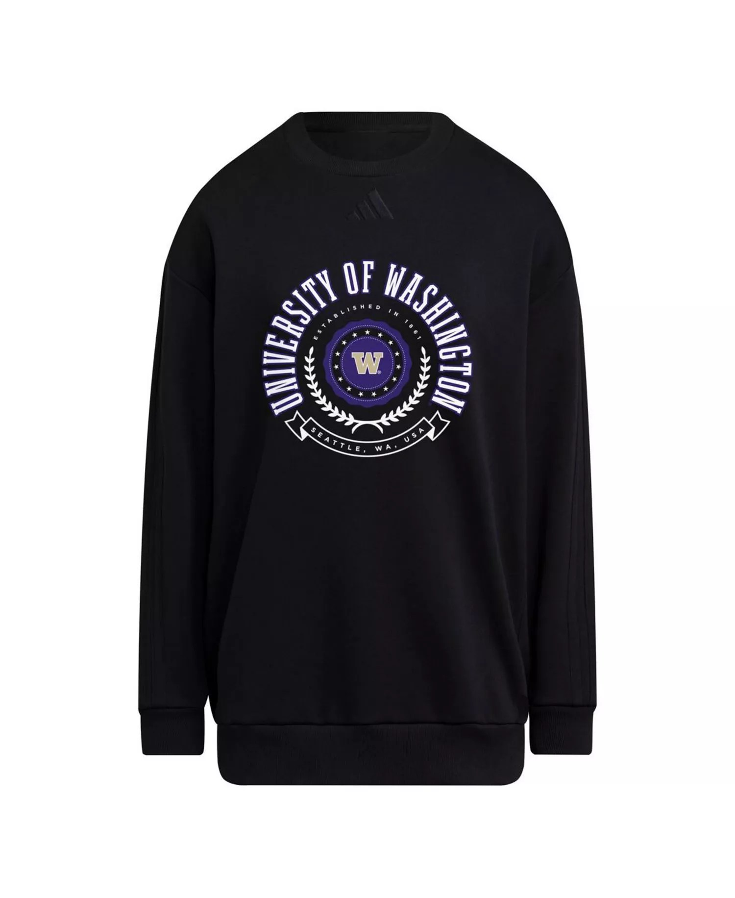 Women's Black Washington Huskies Oversized Crewneck Pullover Sweatshirt - Black - L