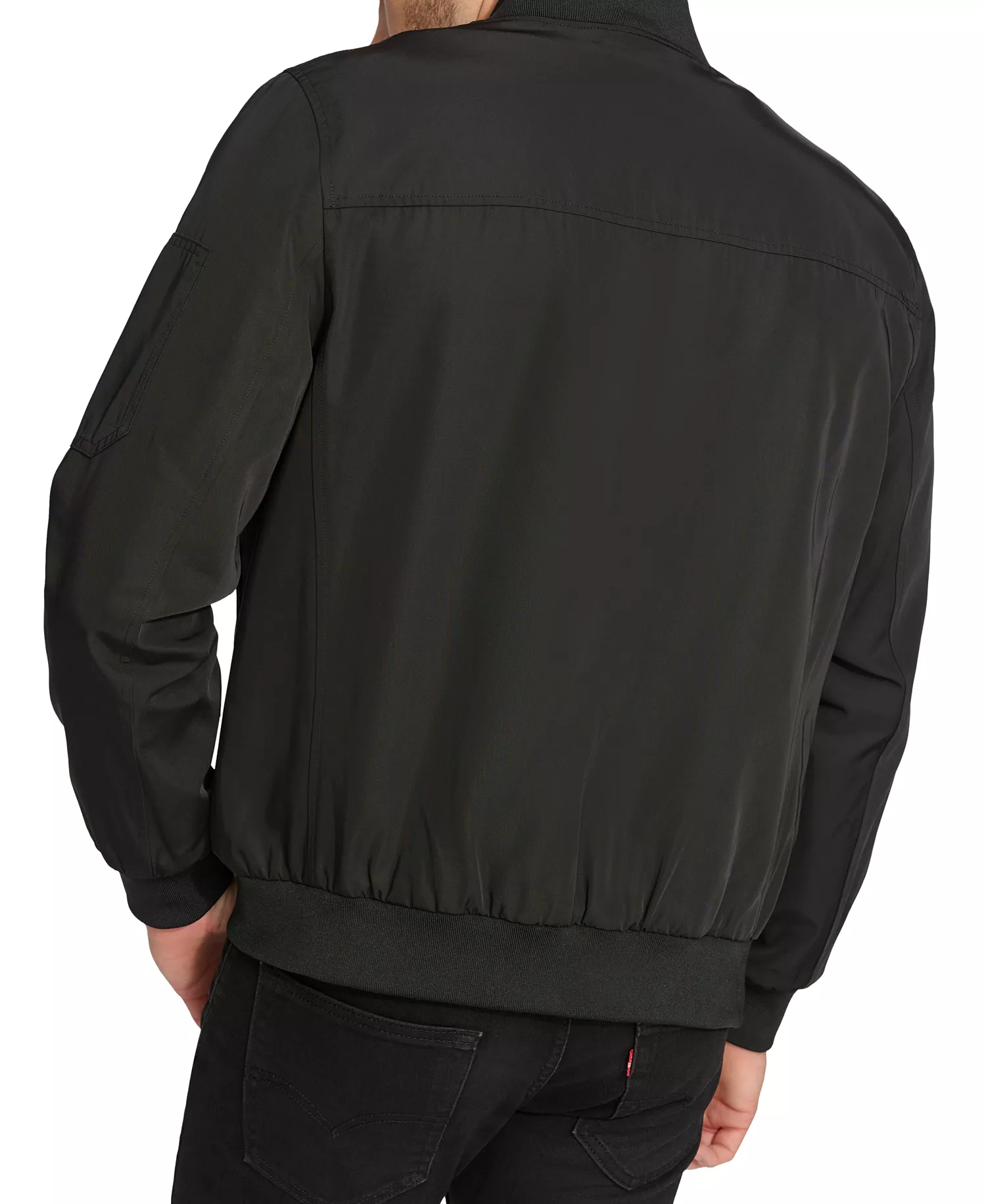 Men's Solid-Color Zipper Flight Jacket - Black - L