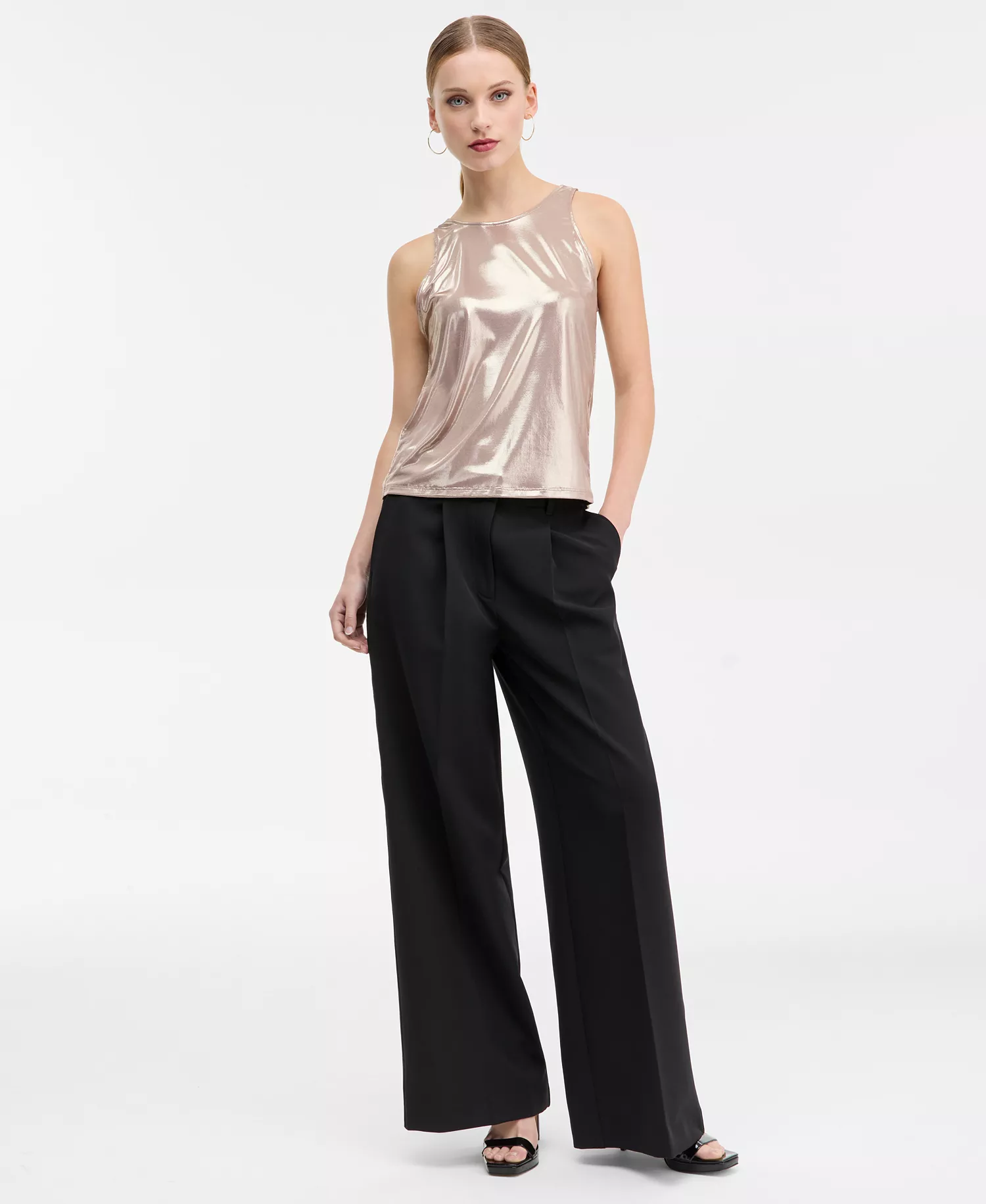 Women's Lamé Cowl-Back Sleeveless Top - Gold - L