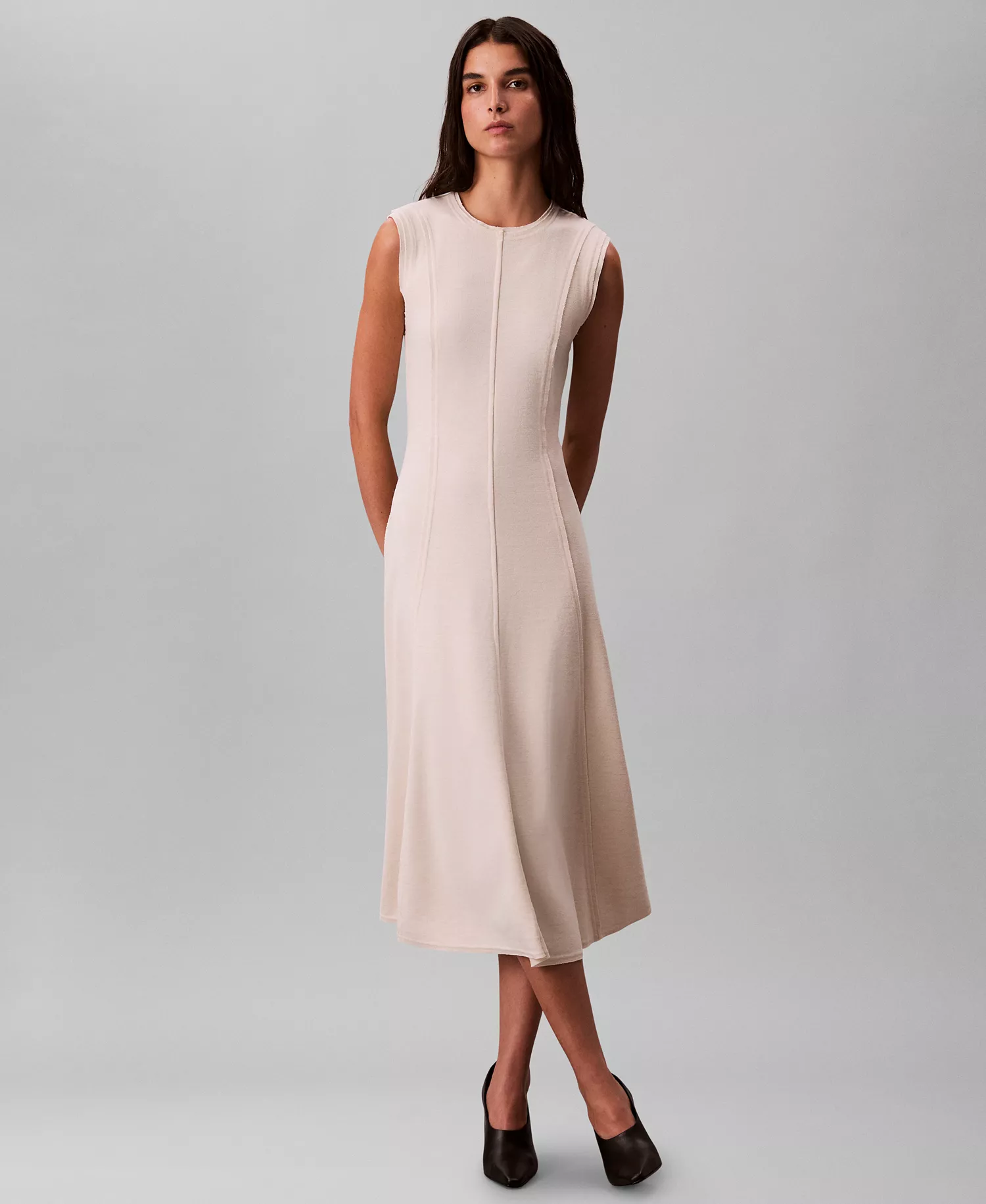Women's Crewneck Sleeveless Midi Dress - Birch - L