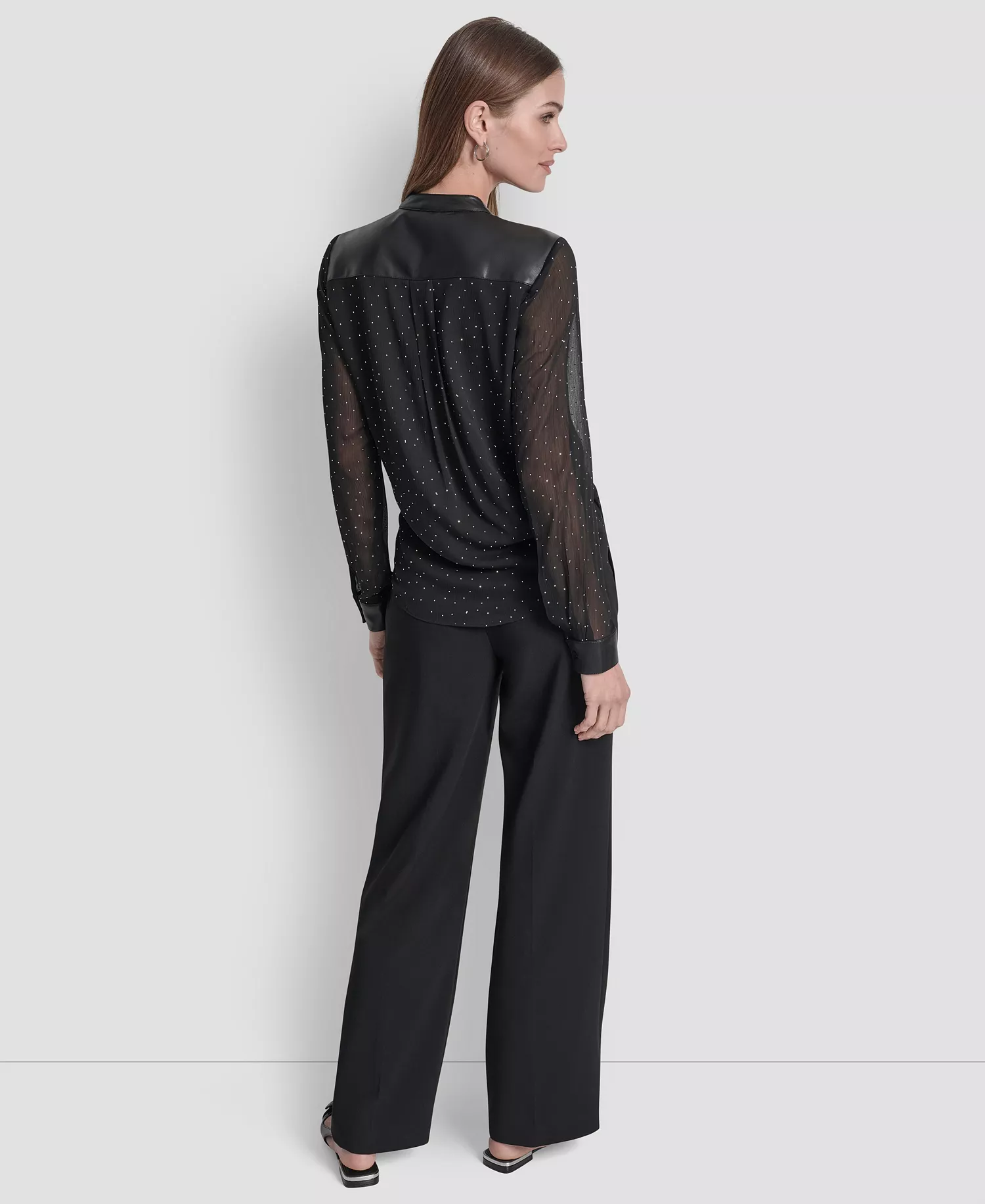 Women's Embellished Surplice Neck Top - Black - S