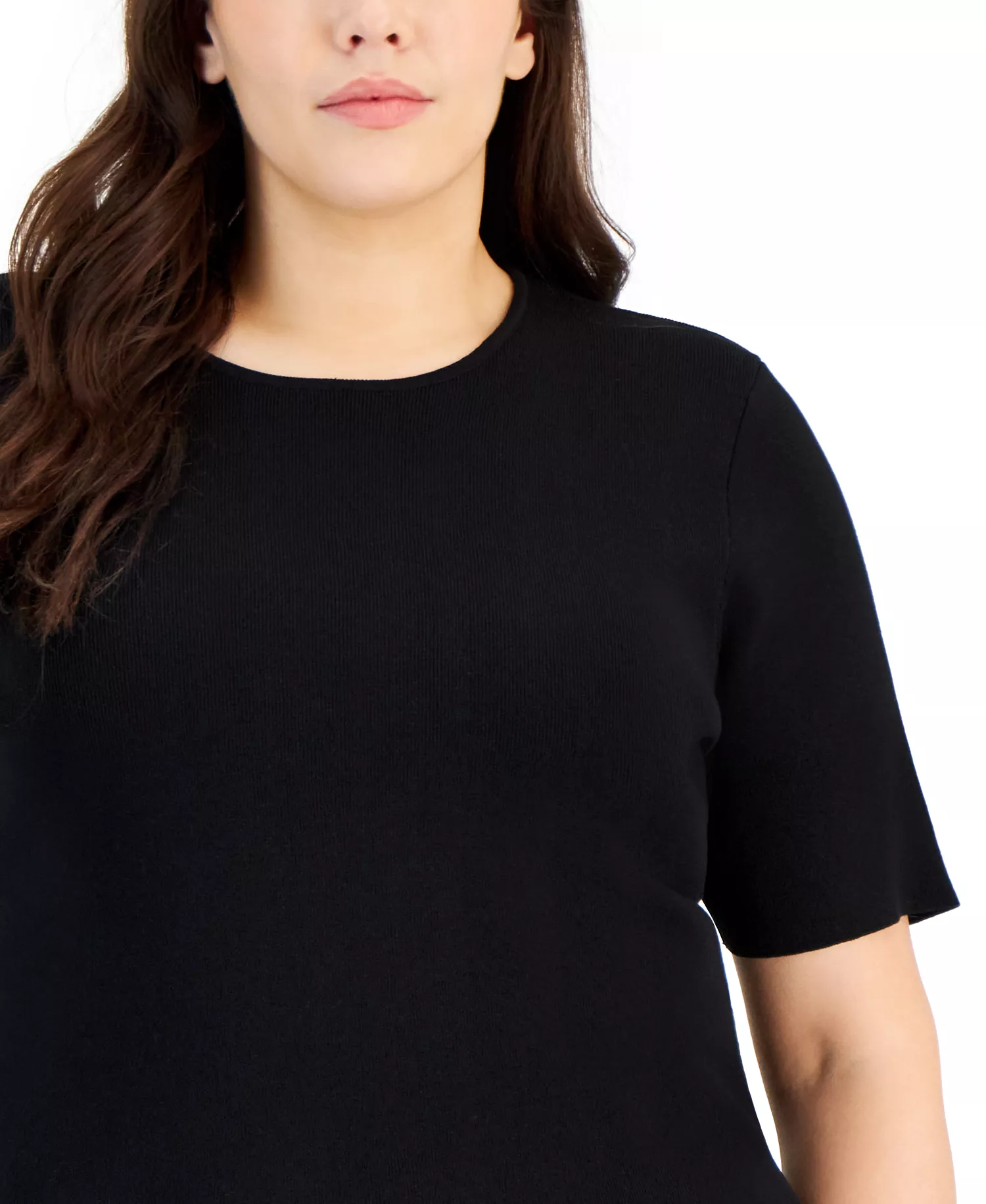 Plus Size Crewneck Short Sleeve Top - Black - 1X