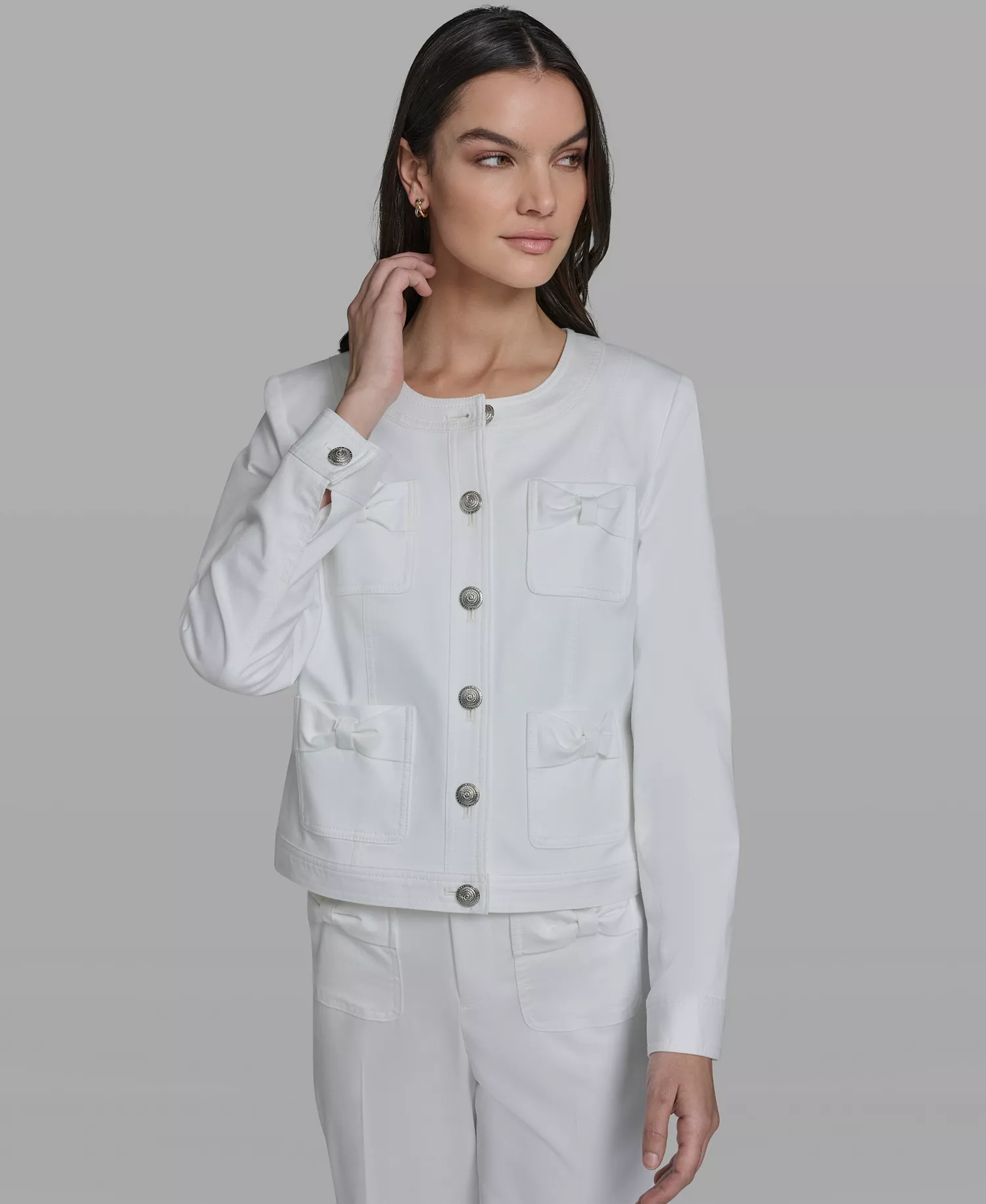 Women's Bow Pocket Jacket - Soft White - 10