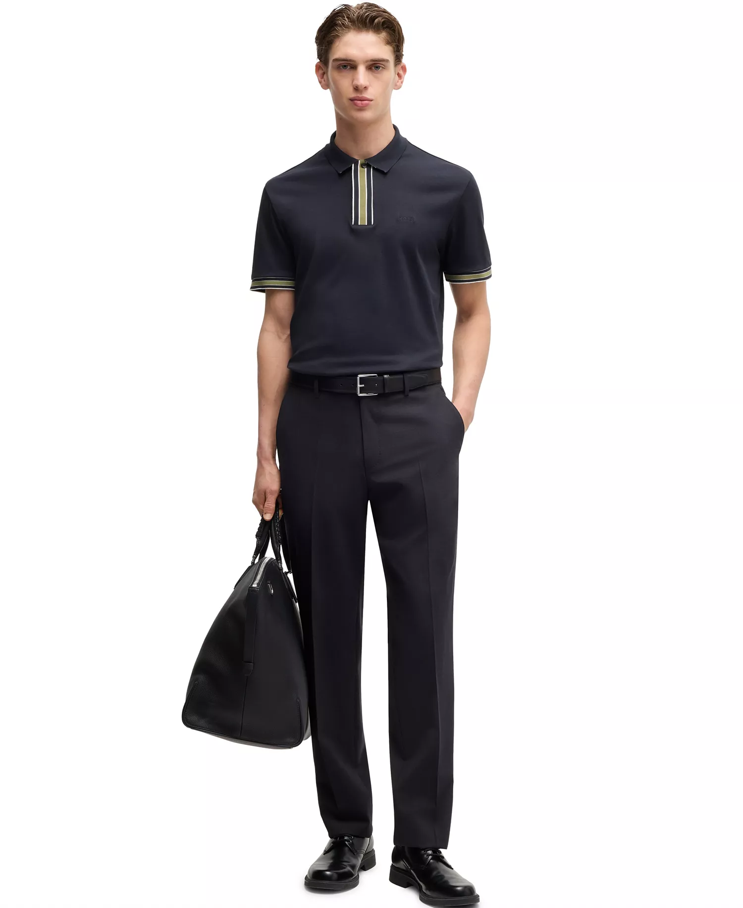 Men's Interlock-Cotton Contrast Tipping Polo - Dark Blue - S