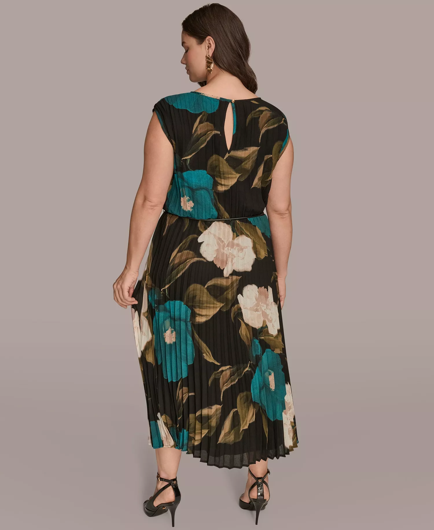 Plus Size Chiffon Midi Dress - Midnight Green Multi - 14W