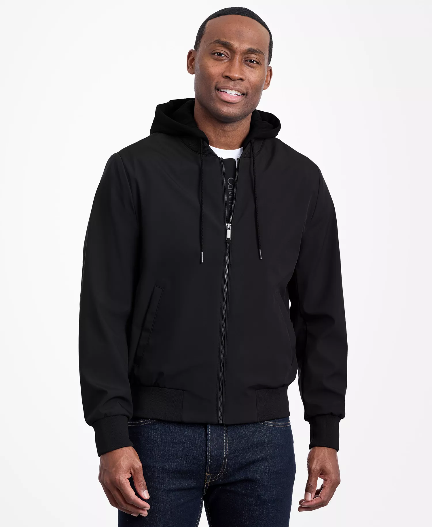 Men's Bomber Knit Hood Jacket - Black - 2XL
