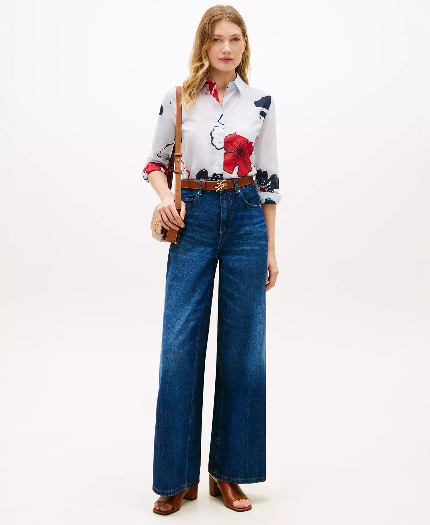 Women's Printed Button-Front Roll-Tab Shirt - Ithaca Poppy Print - L
