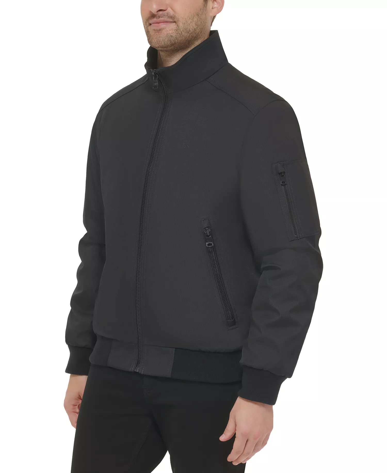 Men's Classic Zip-Front Ripstop Bomber Jacket - Black - 2XL