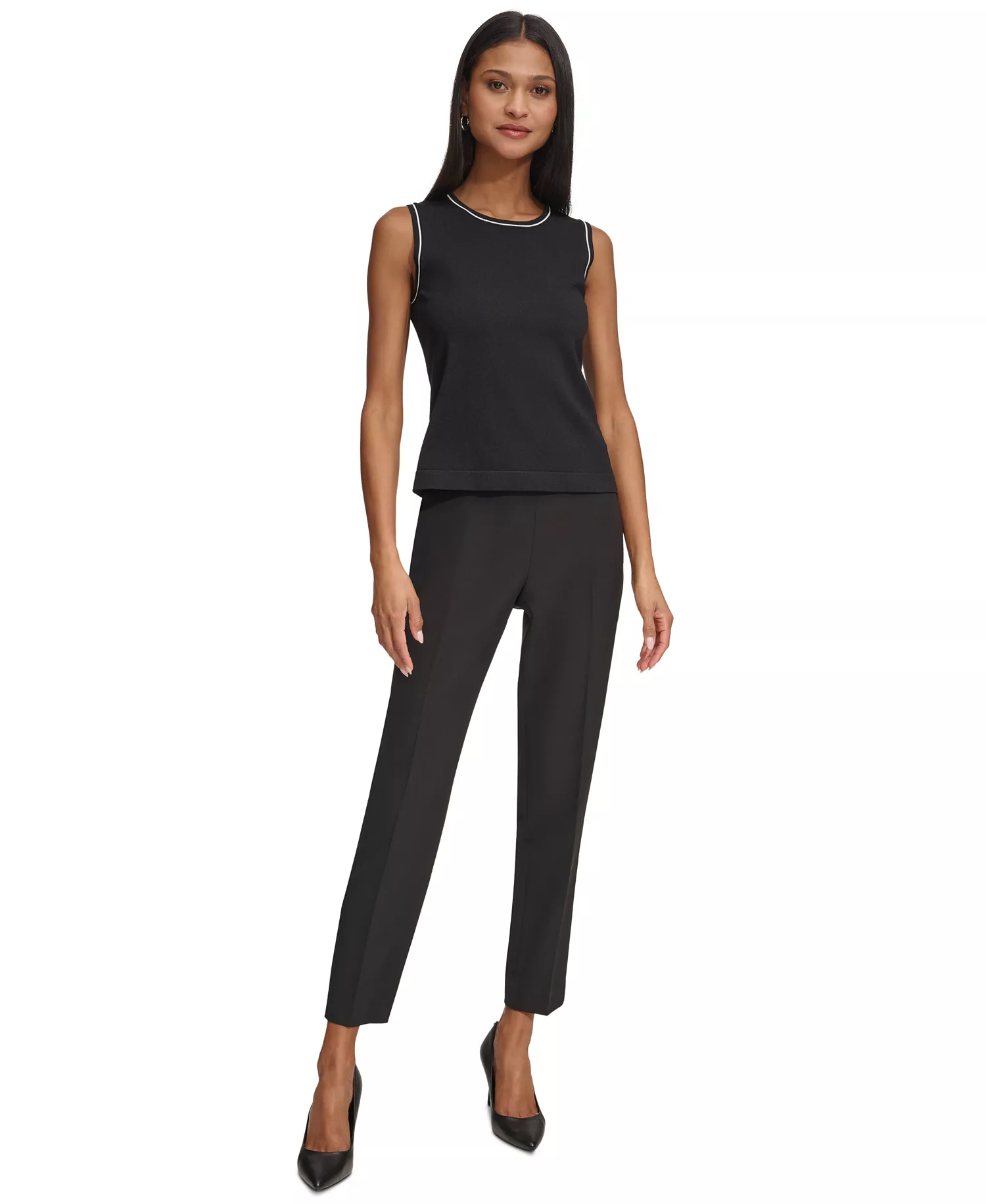 Women's Knit Tank Top - Black/Soft White - L