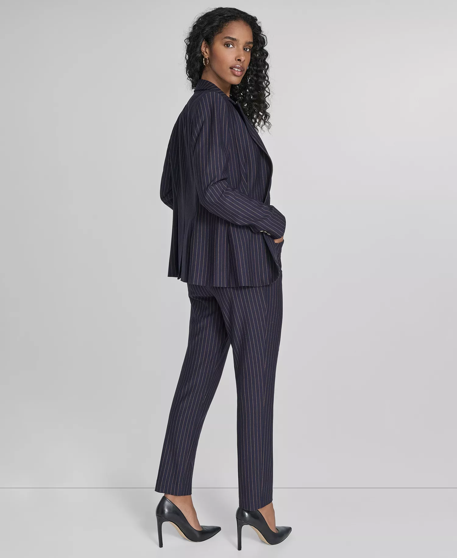 Women's Pinstriped Blazer & Pants  - Mdngt/taba - 0