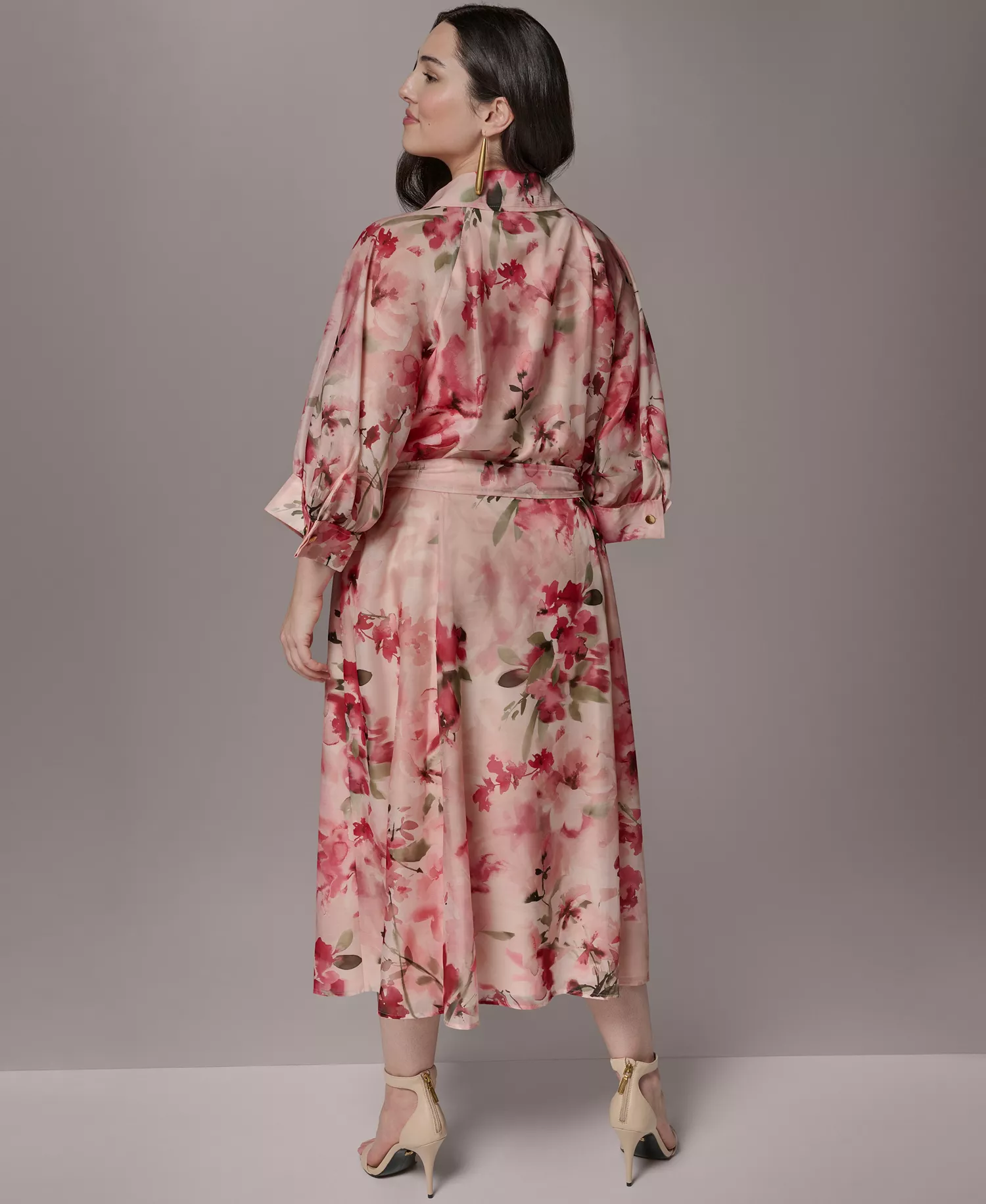 Plus Size Short-Sleeve Organza Shirt Dress - Geranium Multi - 14W