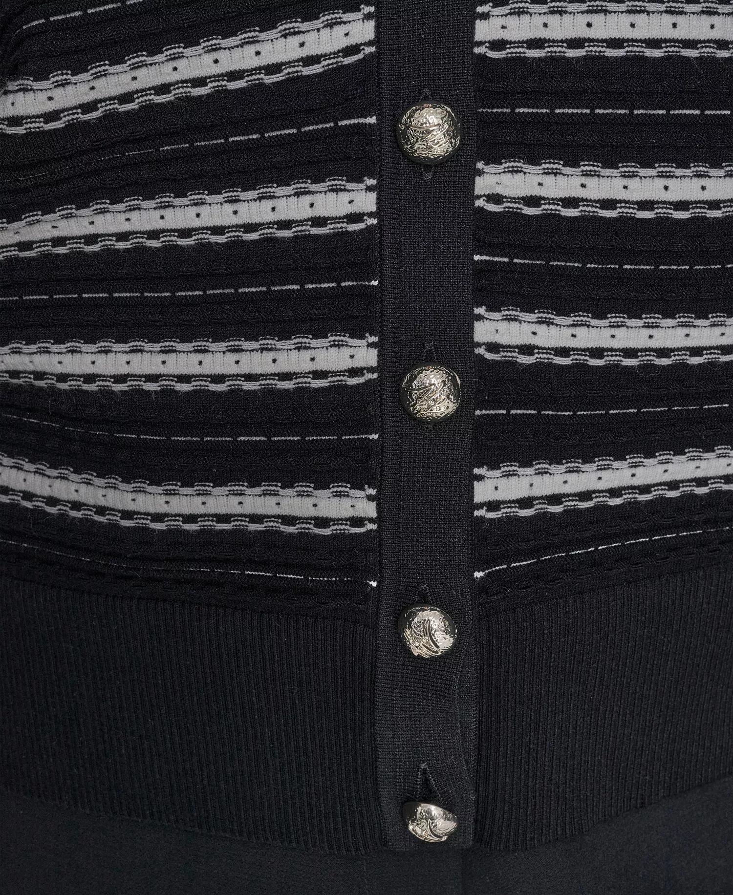 Women's Striped Crew Neck Pointelle Sweater - Black/bisque - L