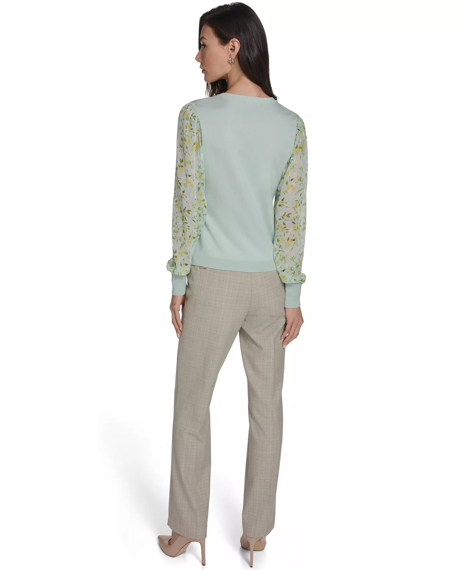 Women's Mixed Media V-Neck Sweater - Harbor Gray Multi - L