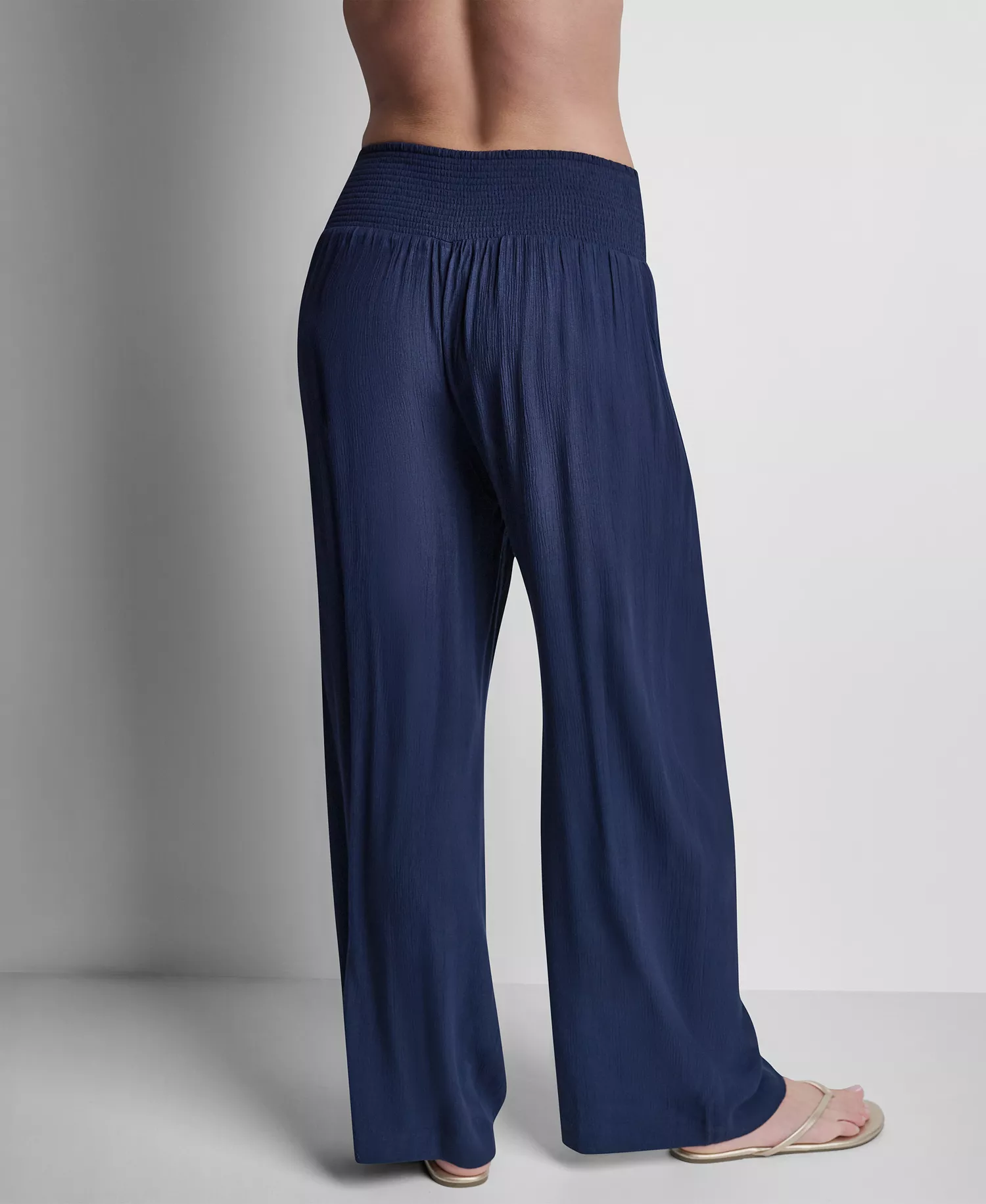 Women's Smocked-Waist Cover-Up Pull-On Pants - Black - L