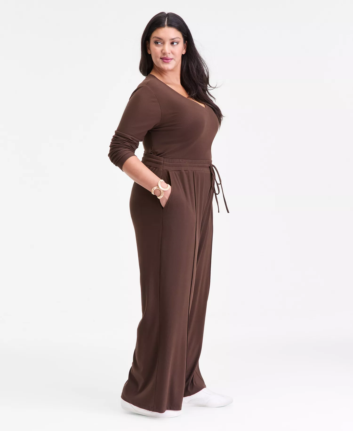 Plus Size Ribbed Wide-Leg Drawstring Pants, Macy's Exclusive - Coco Oak - 1X