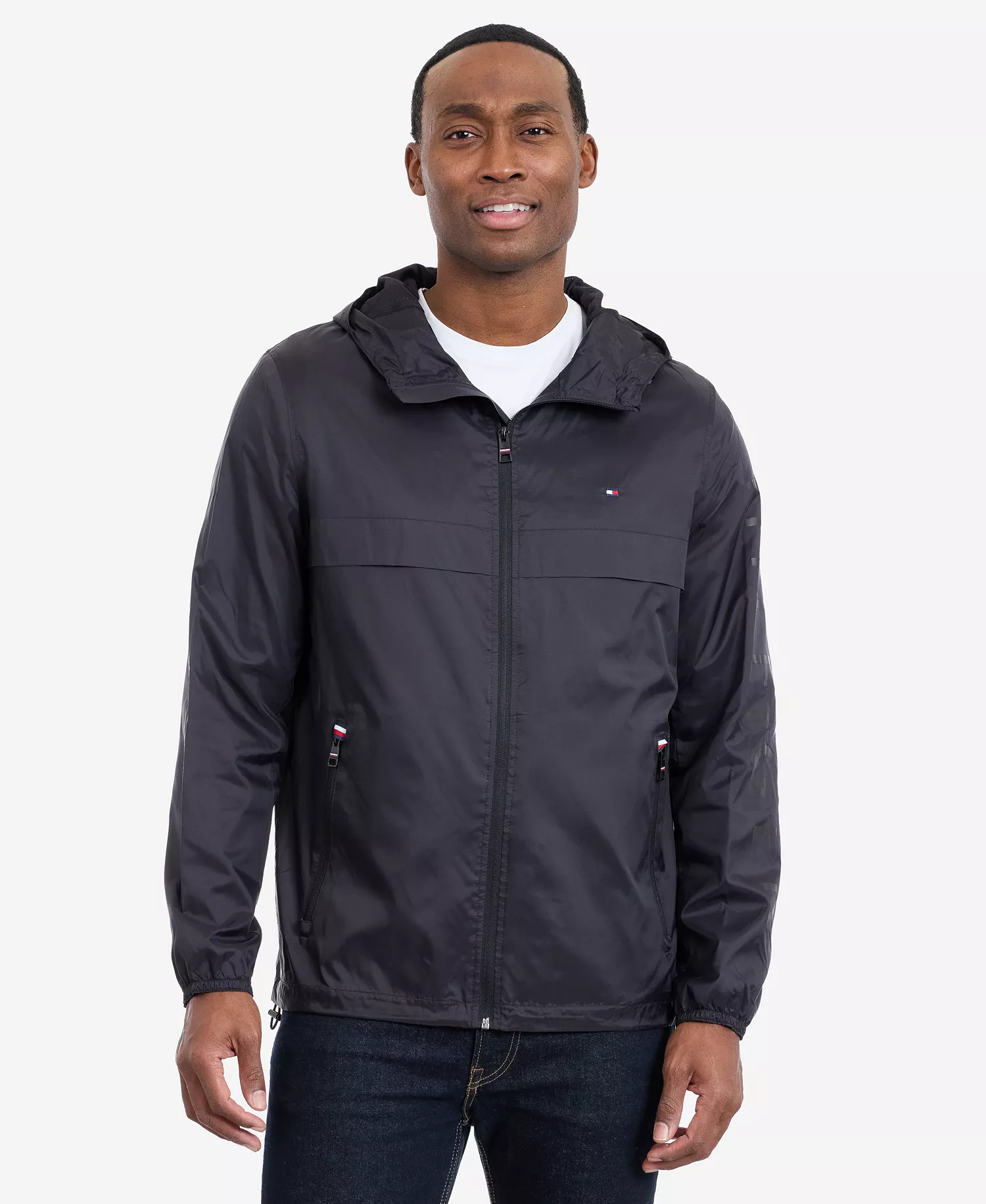 Men's Hooded Windbreaker Jacket - Black - 2XL